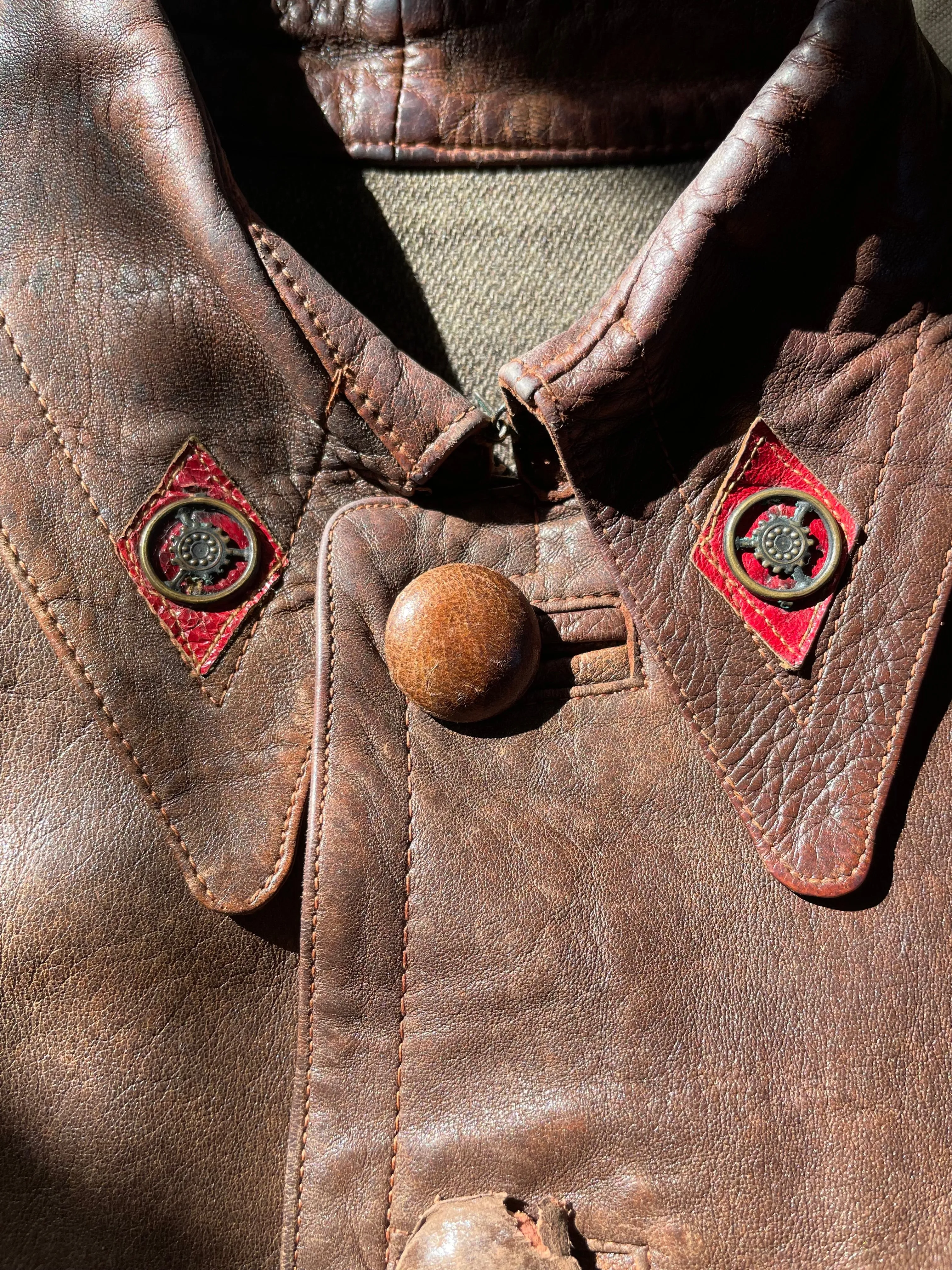 Rare 1940s Spanish Leather Side-Cinch Motorcyclist Jacket