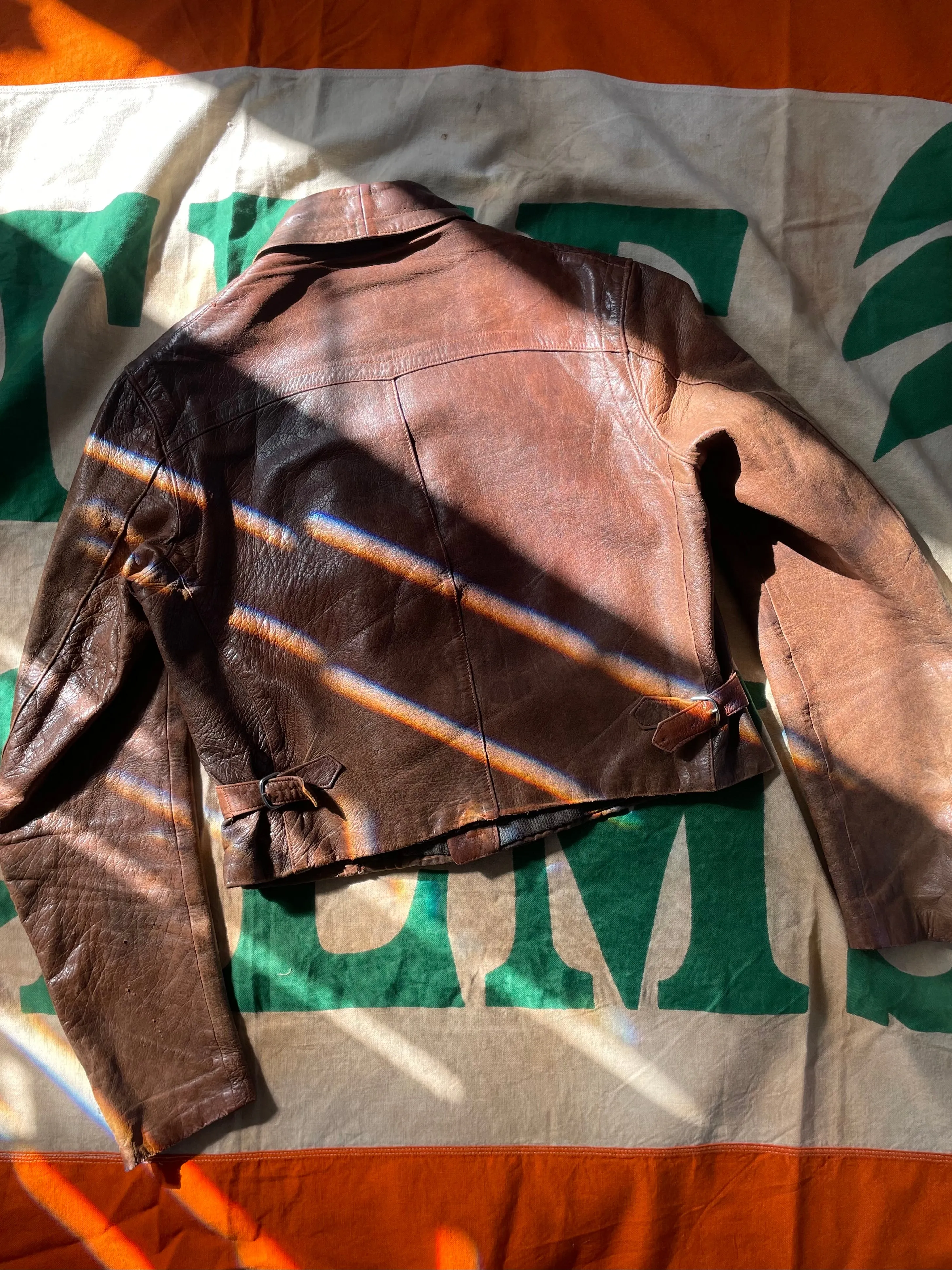 Rare 1940s Spanish Leather Side-Cinch Motorcyclist Jacket