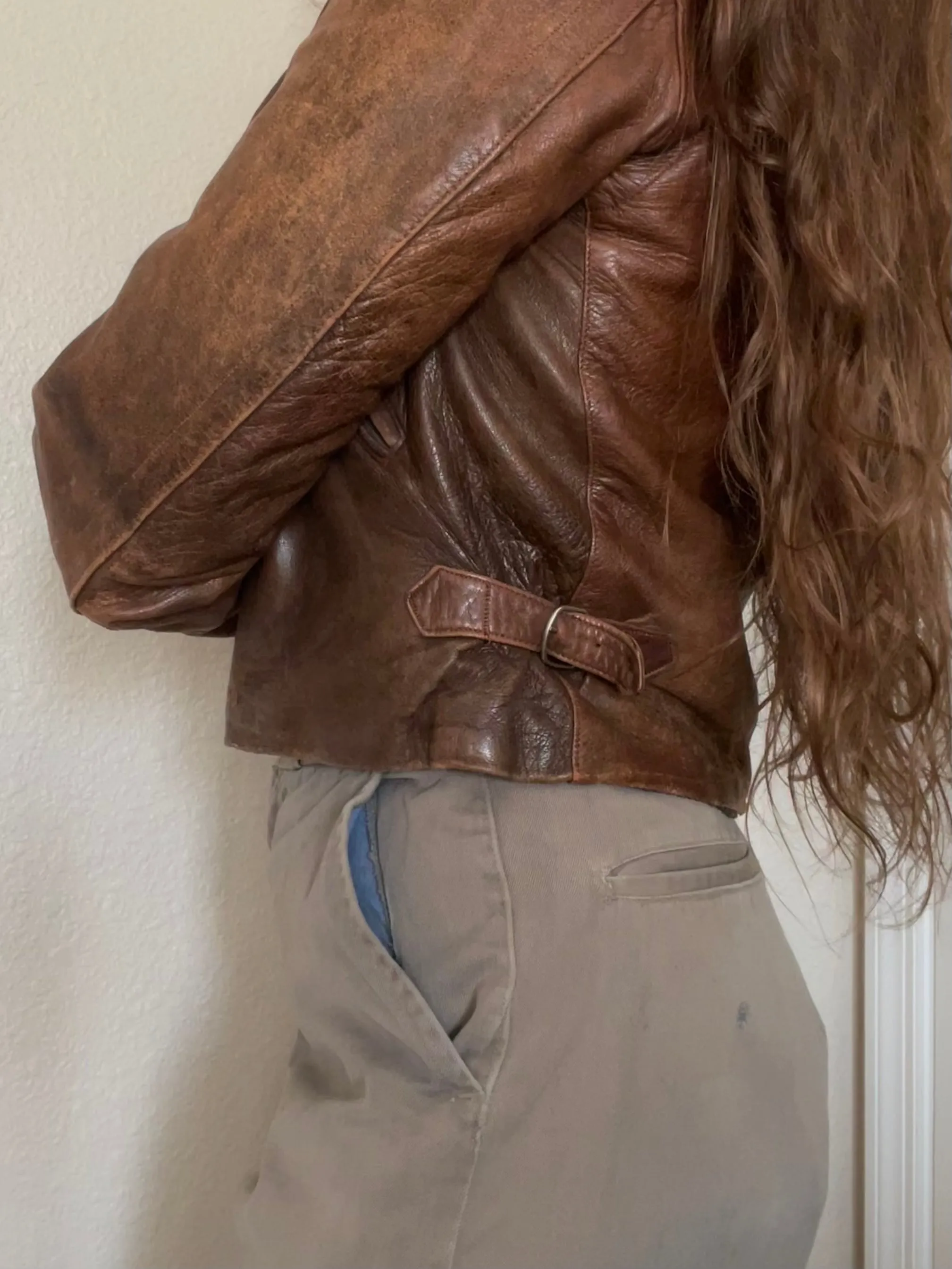 Rare 1940s Spanish Leather Side-Cinch Motorcyclist Jacket