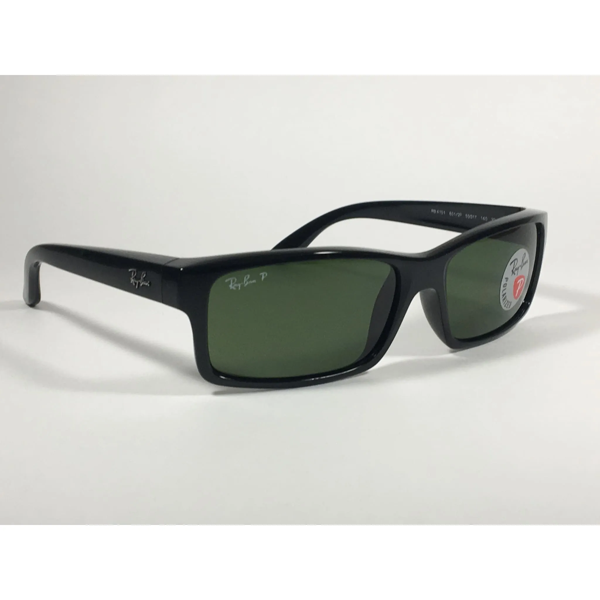 Ray-Ban Polarized Active Rectangle Sunglasses Black Gloss Nylon Frame Green Lens RB4151 601/2P