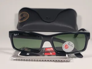 Ray-Ban Polarized Active Rectangle Sunglasses Black Gloss Nylon Frame Green Lens RB4151 601/2P