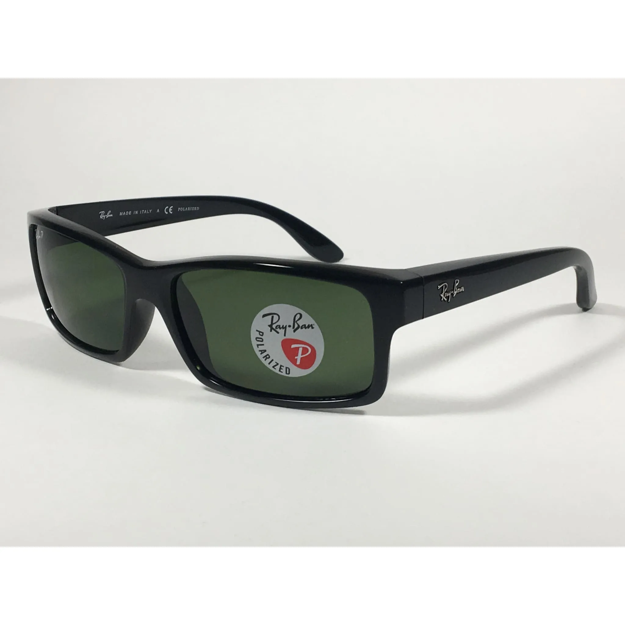 Ray-Ban Polarized Active Rectangle Sunglasses Black Gloss Nylon Frame Green Lens RB4151 601/2P