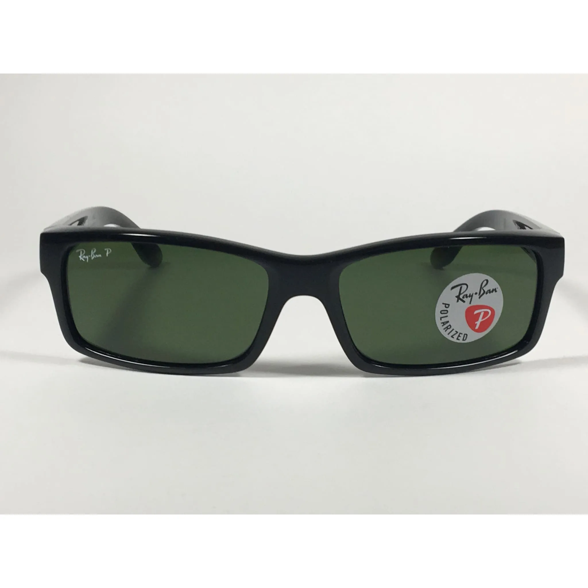 Ray-Ban Polarized Active Rectangle Sunglasses Black Gloss Nylon Frame Green Lens RB4151 601/2P