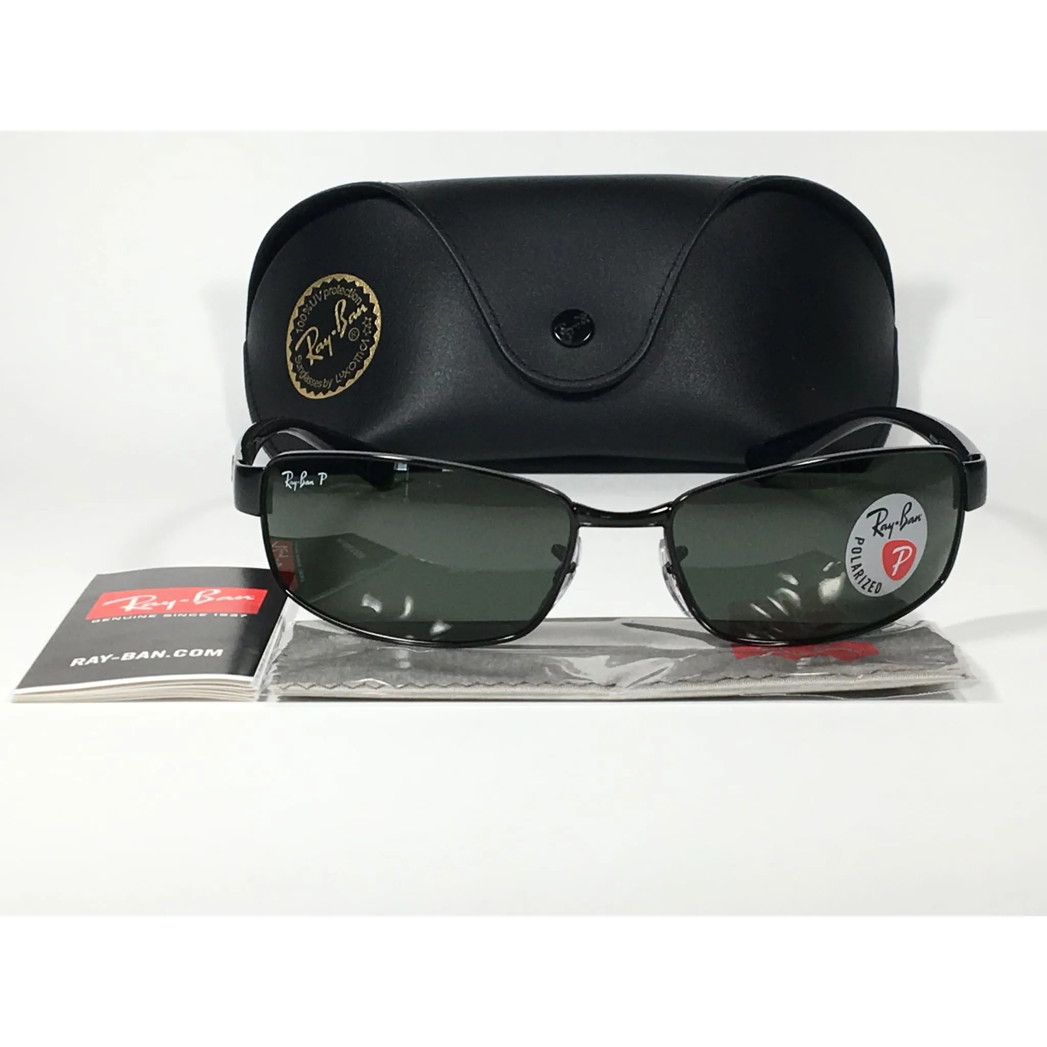 Ray-Ban Polarized Active Sunglasses RB3364 002/58 Rectangle Black Gloss Green Lens