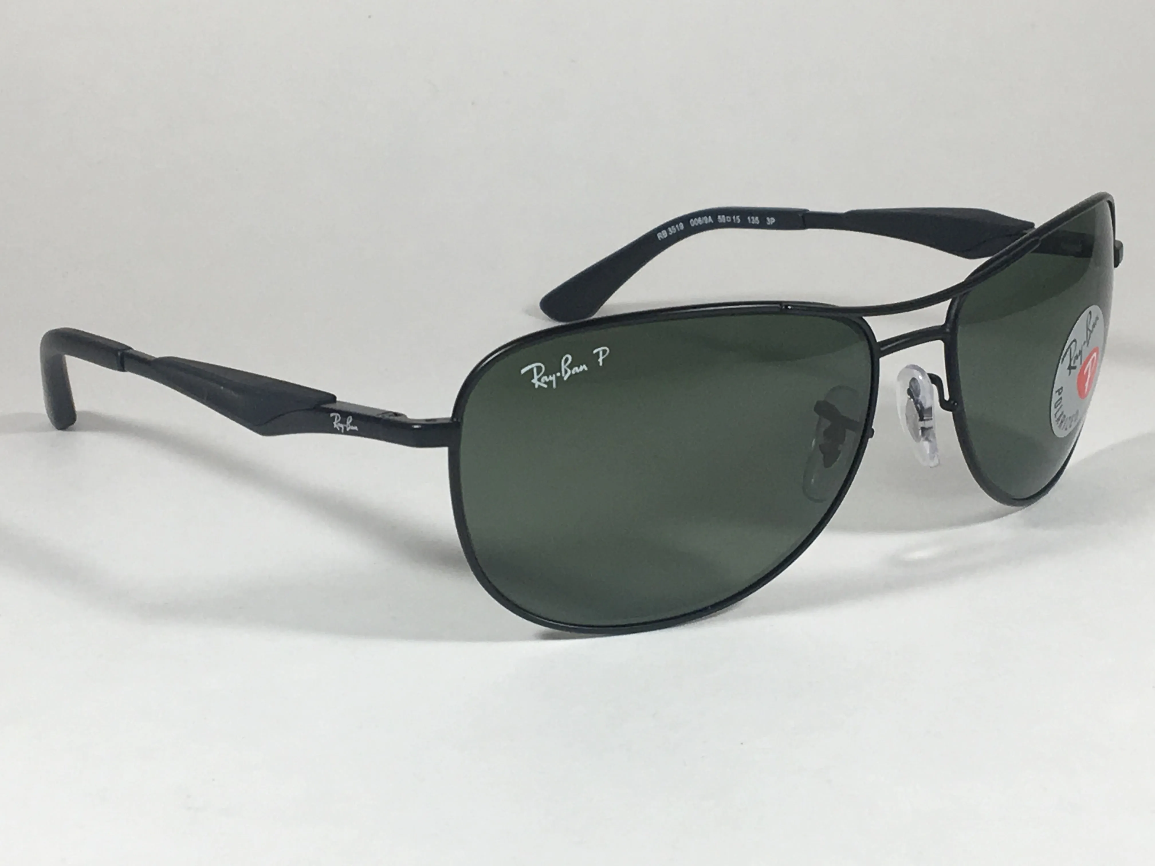 Ray-Ban Polarized Pilot Sunglasses RB3519 006/9A Aviator Matte Black Frame Green Lens