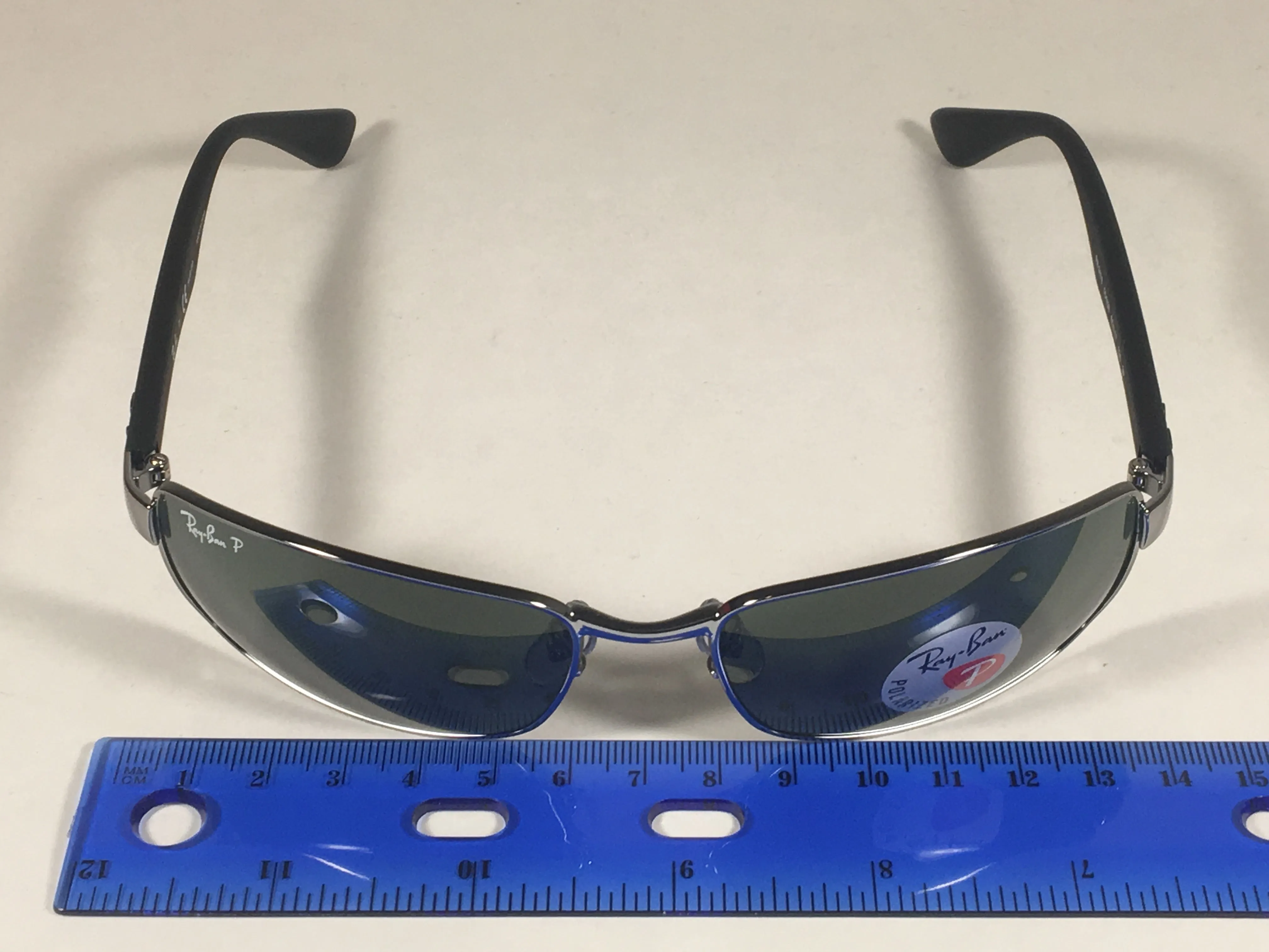 Ray-Ban Polarized Rectangle Sunglasses Gunmetal Matte Black Frame Gray Green Lens RB3478 004/58