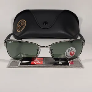 Ray-Ban Polarized Rectangle Sunglasses Gunmetal Matte Black Frame Gray Green Lens RB3478 004/58