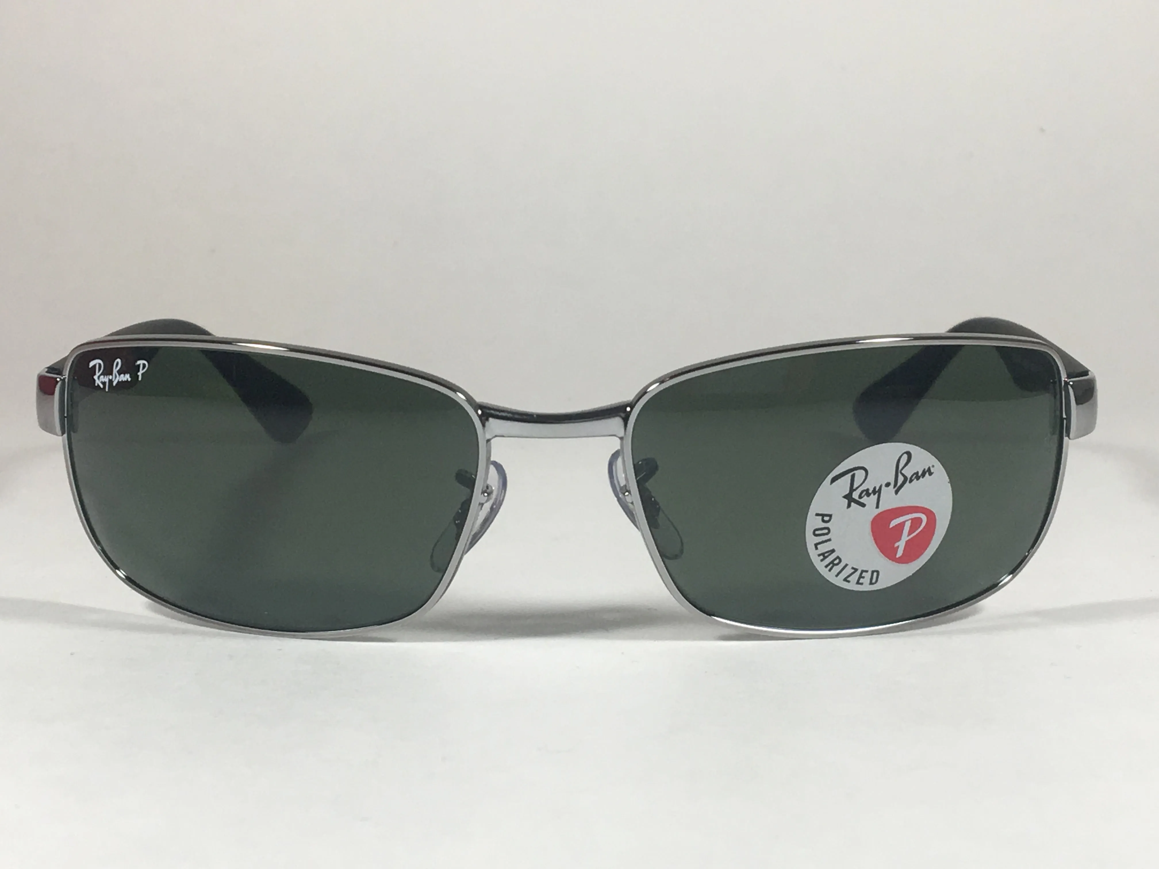 Ray-Ban Polarized Rectangle Sunglasses Gunmetal Matte Black Frame Gray Green Lens RB3478 004/58
