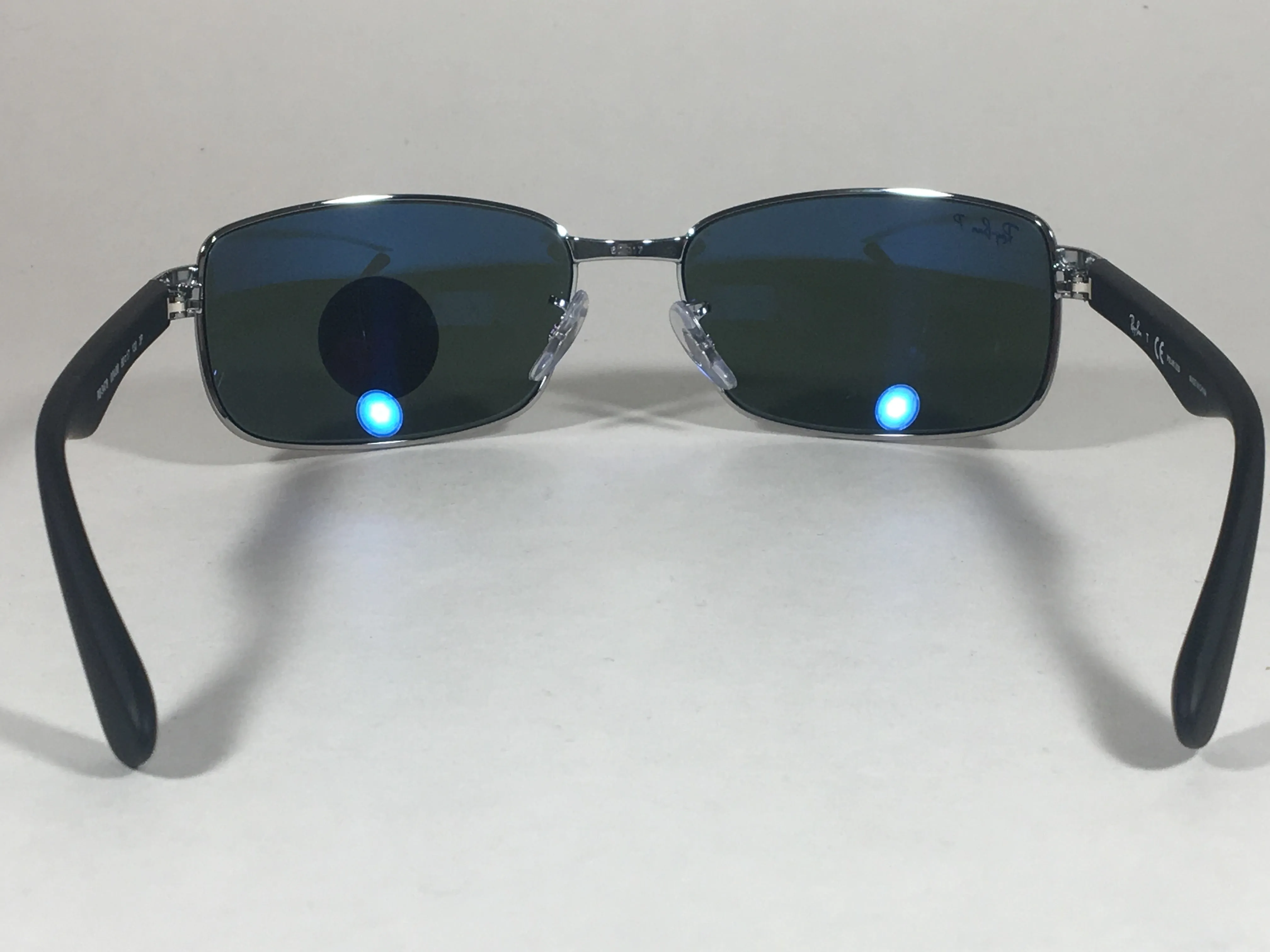Ray-Ban Polarized Rectangle Sunglasses Gunmetal Matte Black Frame Gray Green Lens RB3478 004/58