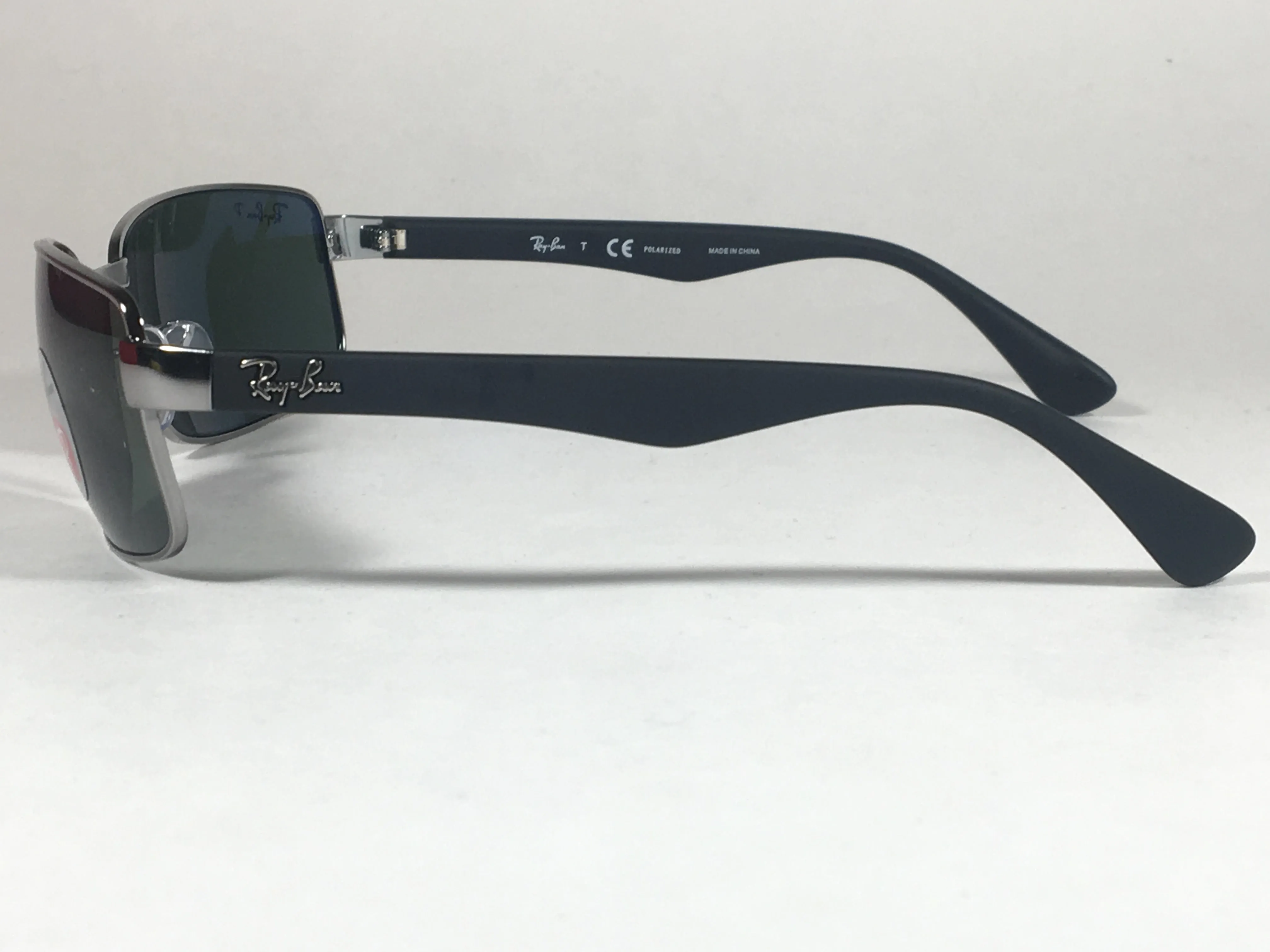 Ray-Ban Polarized Rectangle Sunglasses Gunmetal Matte Black Frame Gray Green Lens RB3478 004/58