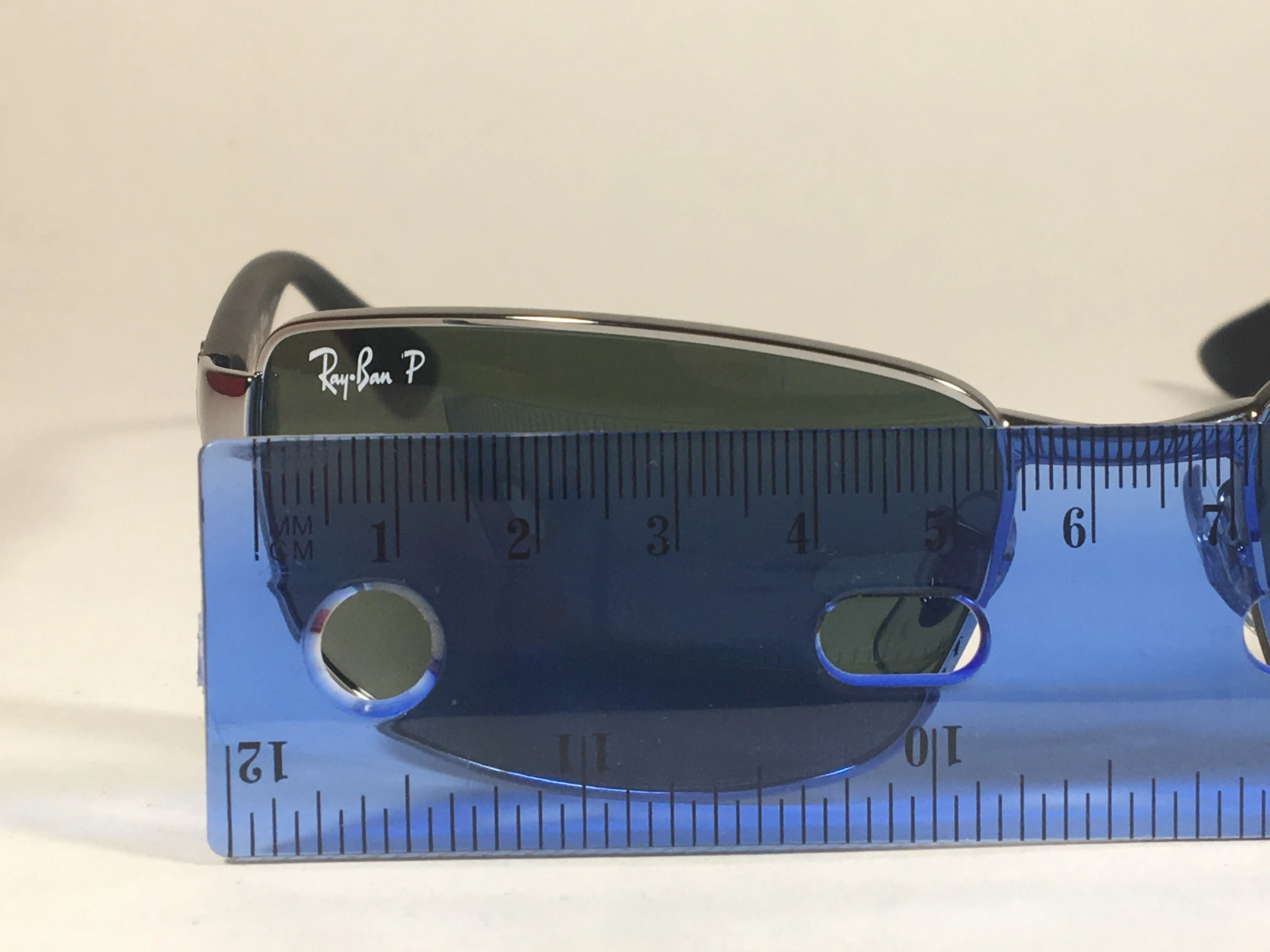 Ray-Ban Polarized Rectangle Sunglasses Gunmetal Matte Black Frame Gray Green Lens RB3478 004/58