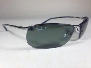 Ray-Ban Tech Polarized Rimless Sunglasses RB3183 004/9A Silver Gunmetal Frame Gray Green Lens