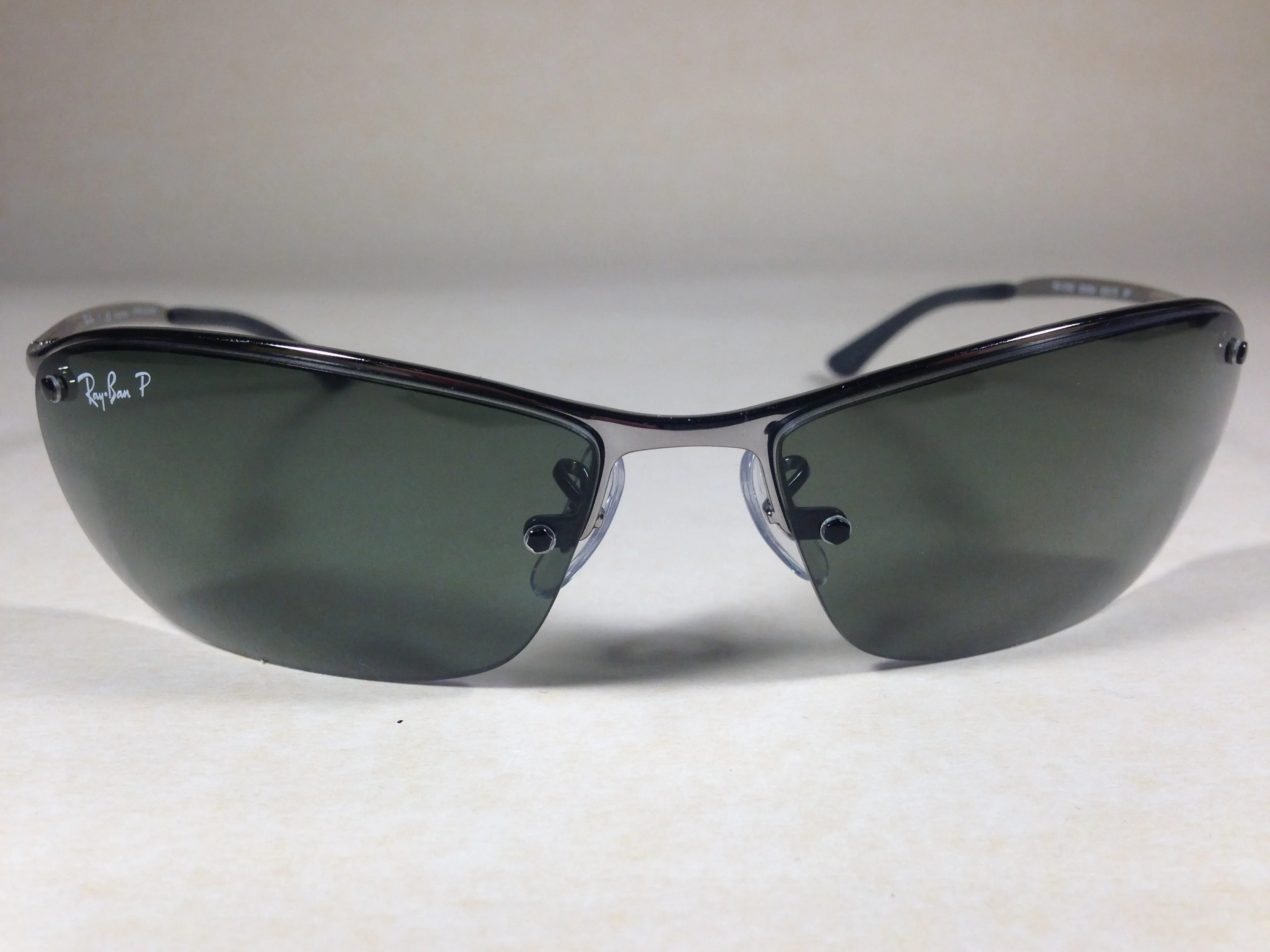 Ray-Ban Tech Polarized Rimless Sunglasses RB3183 004/9A Silver Gunmetal Frame Gray Green Lens