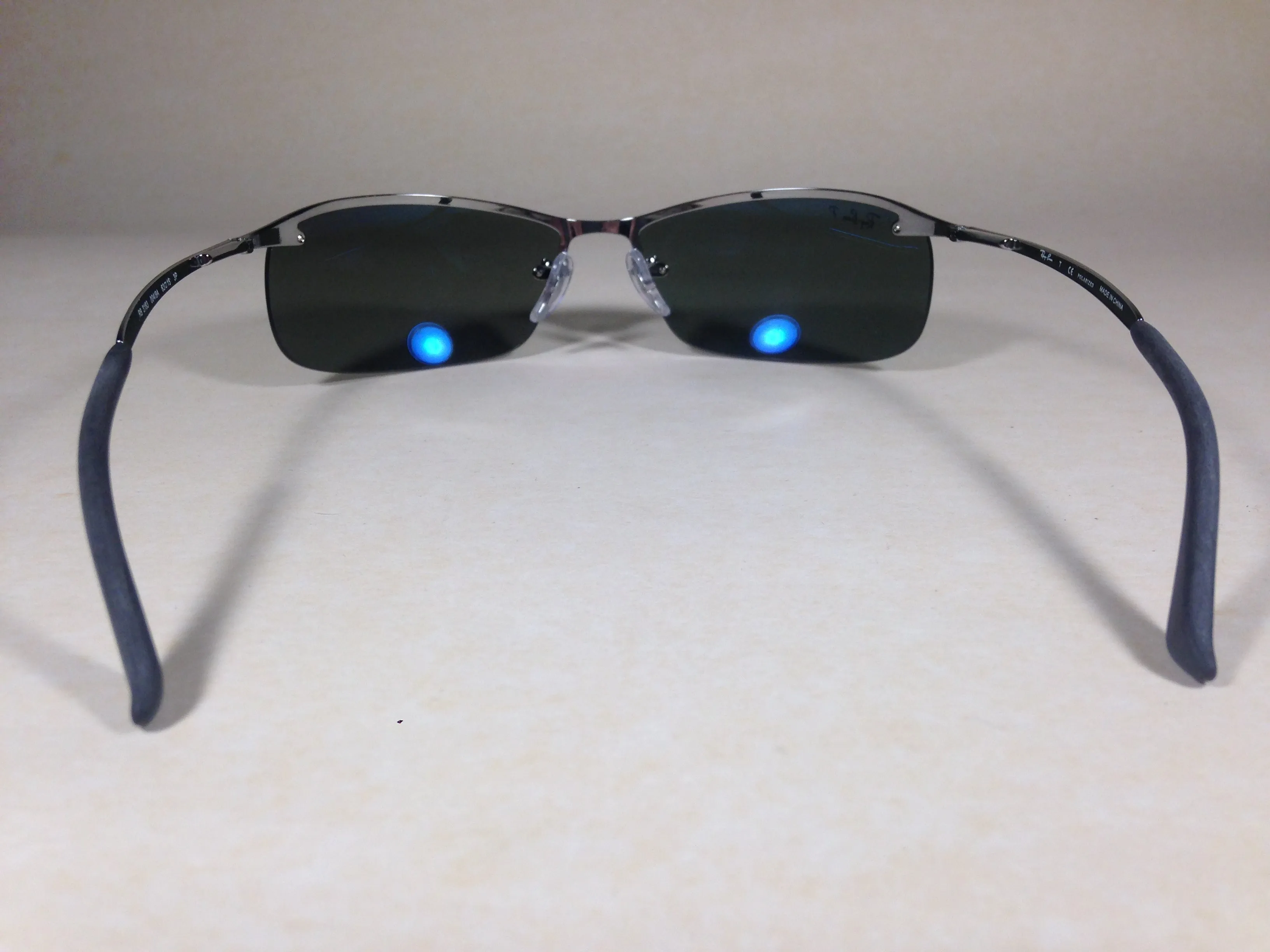 Ray-Ban Tech Polarized Rimless Sunglasses RB3183 004/9A Silver Gunmetal Frame Gray Green Lens