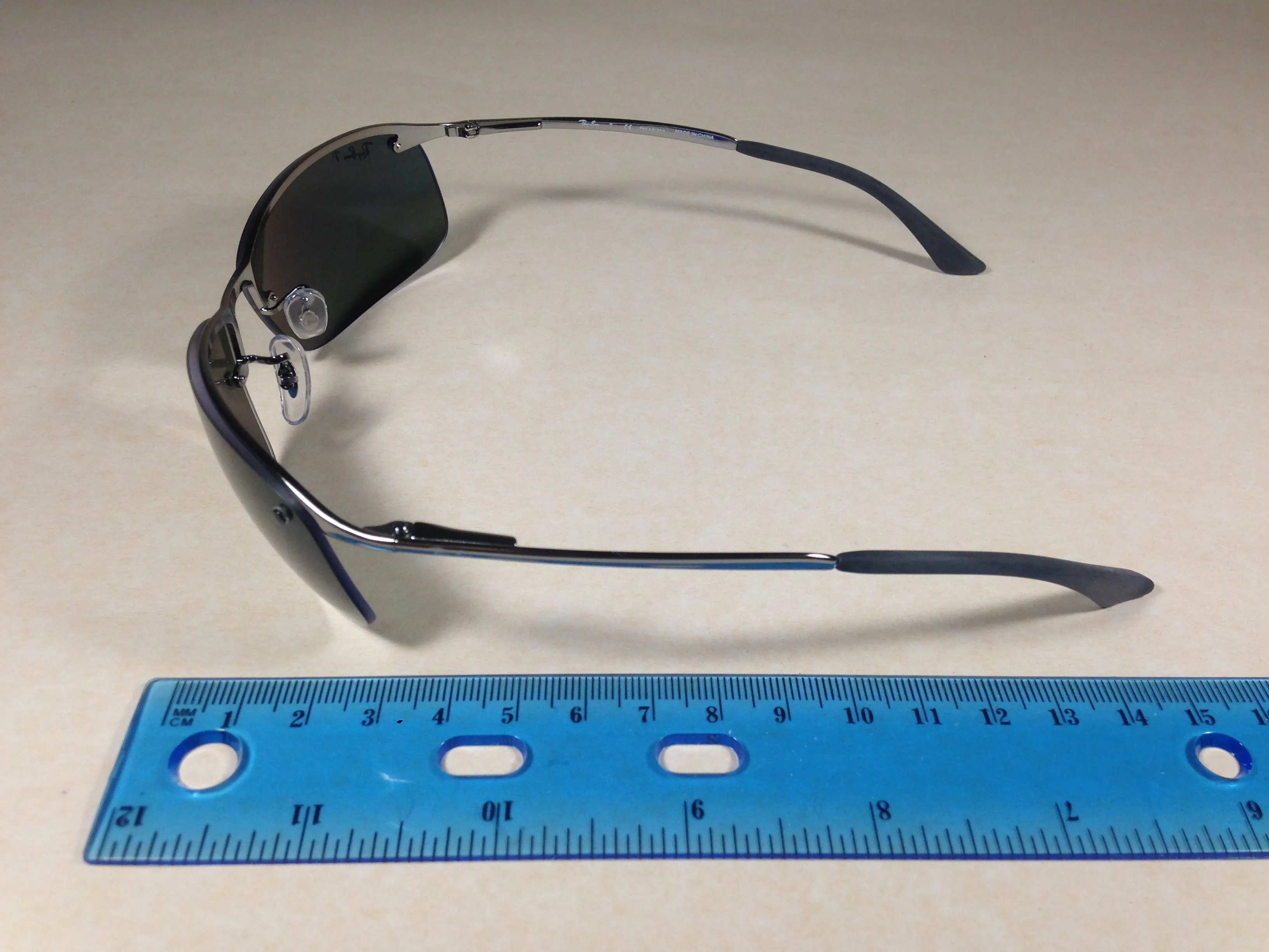 Ray-Ban Tech Polarized Rimless Sunglasses RB3183 004/9A Silver Gunmetal Frame Gray Green Lens