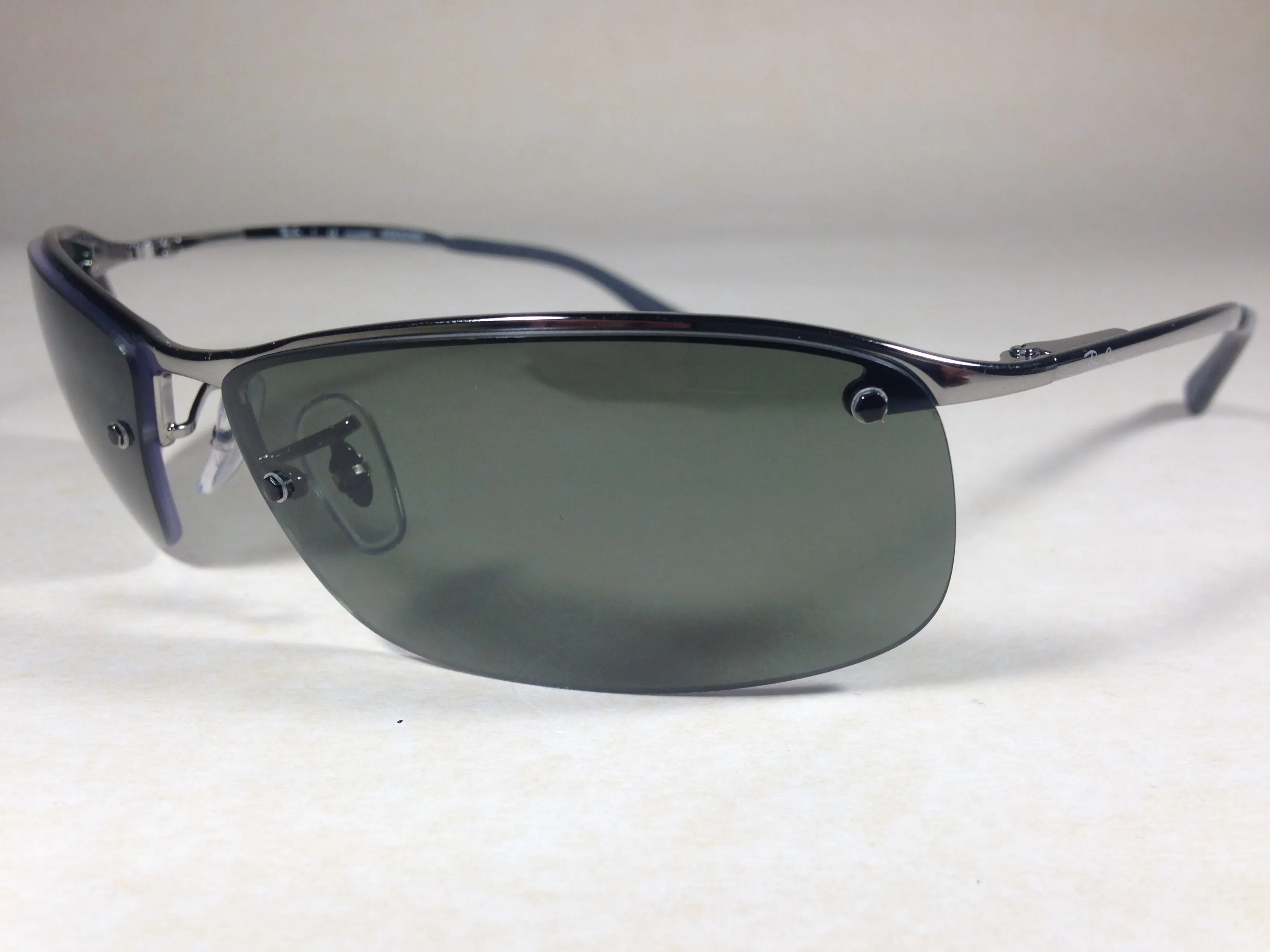Ray-Ban Tech Polarized Rimless Sunglasses RB3183 004/9A Silver Gunmetal Frame Gray Green Lens