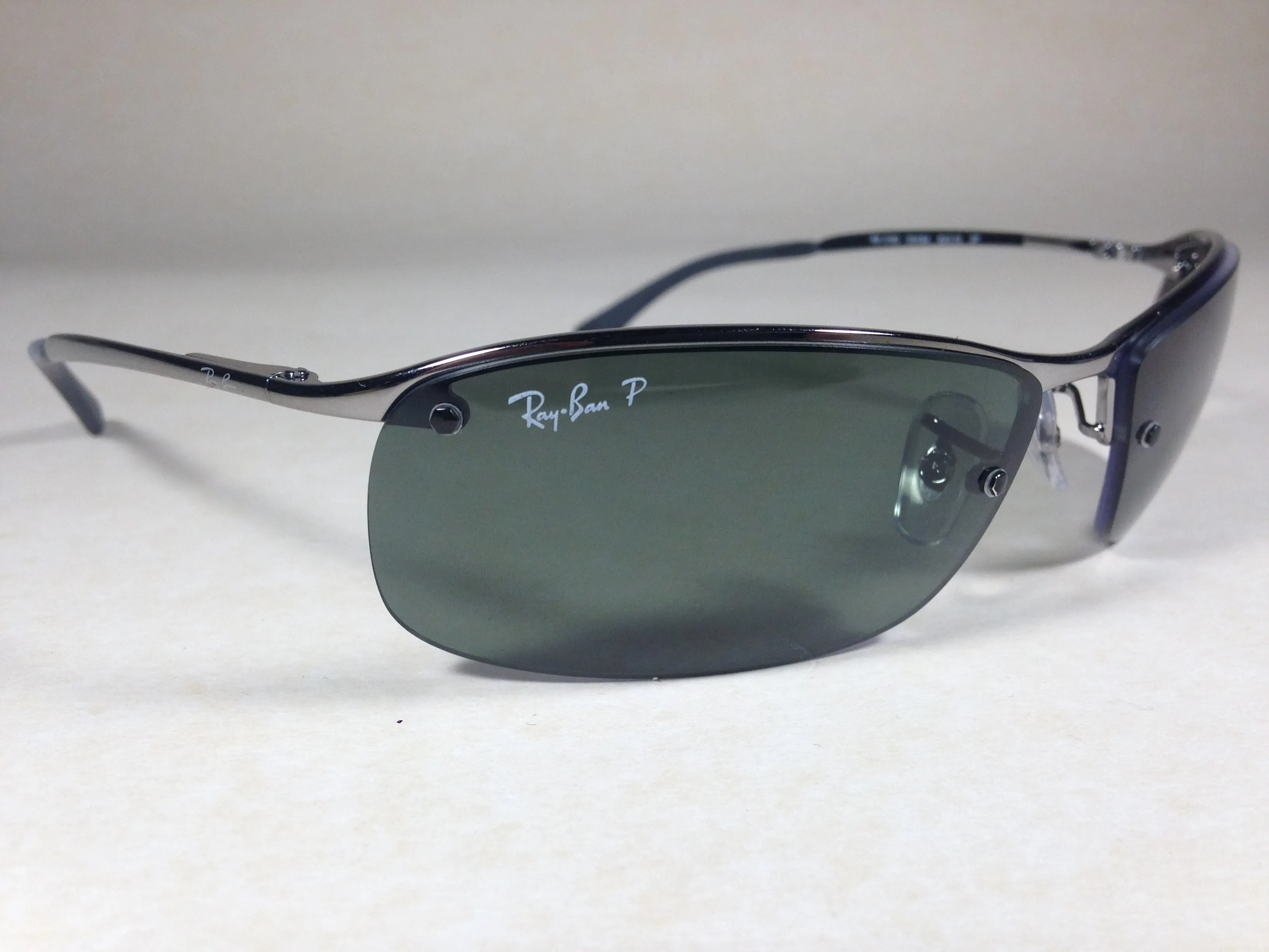 Ray-Ban Tech Polarized Rimless Sunglasses RB3183 004/9A Silver Gunmetal Frame Gray Green Lens