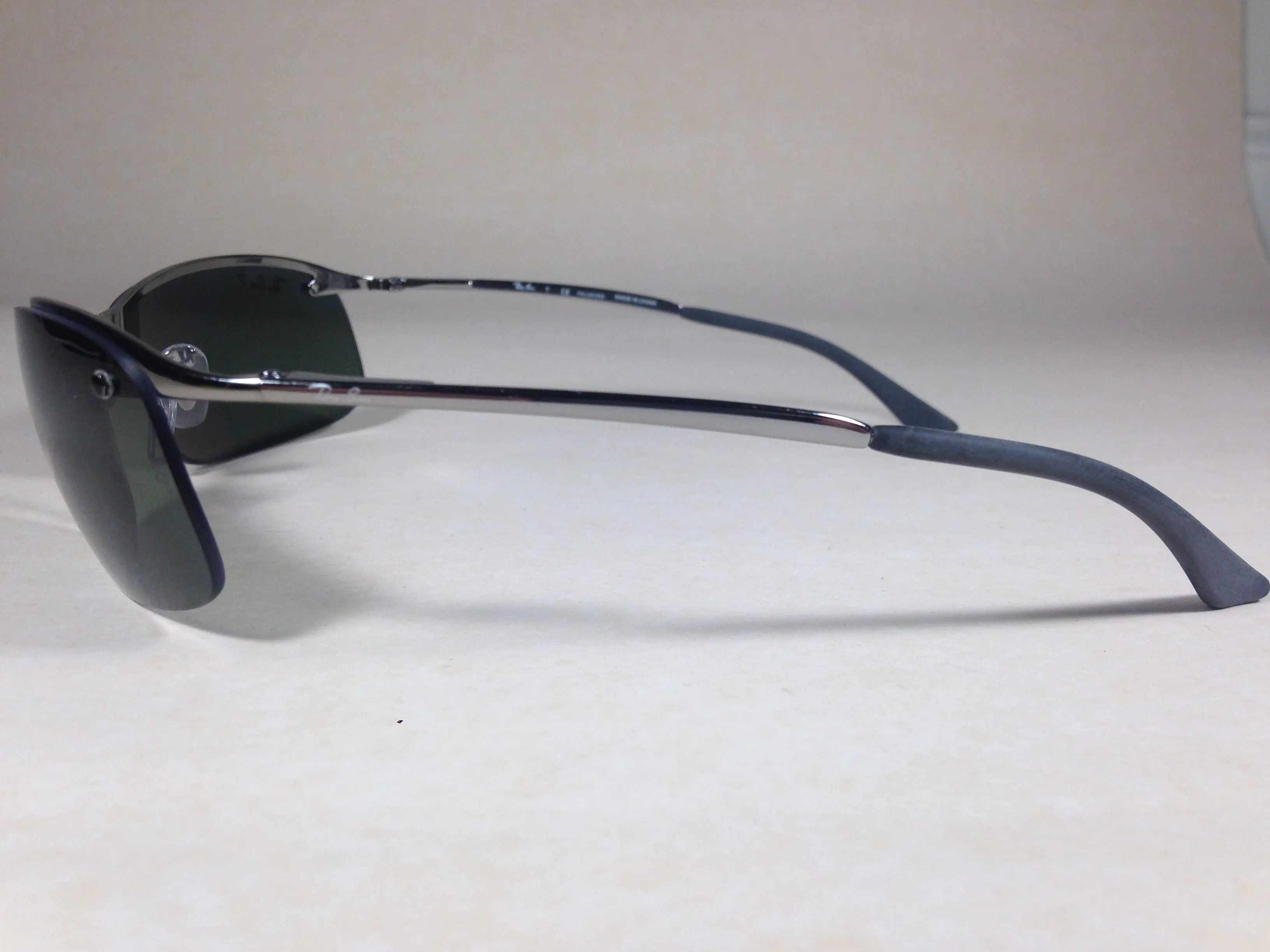 Ray-Ban Tech Polarized Rimless Sunglasses RB3183 004/9A Silver Gunmetal Frame Gray Green Lens
