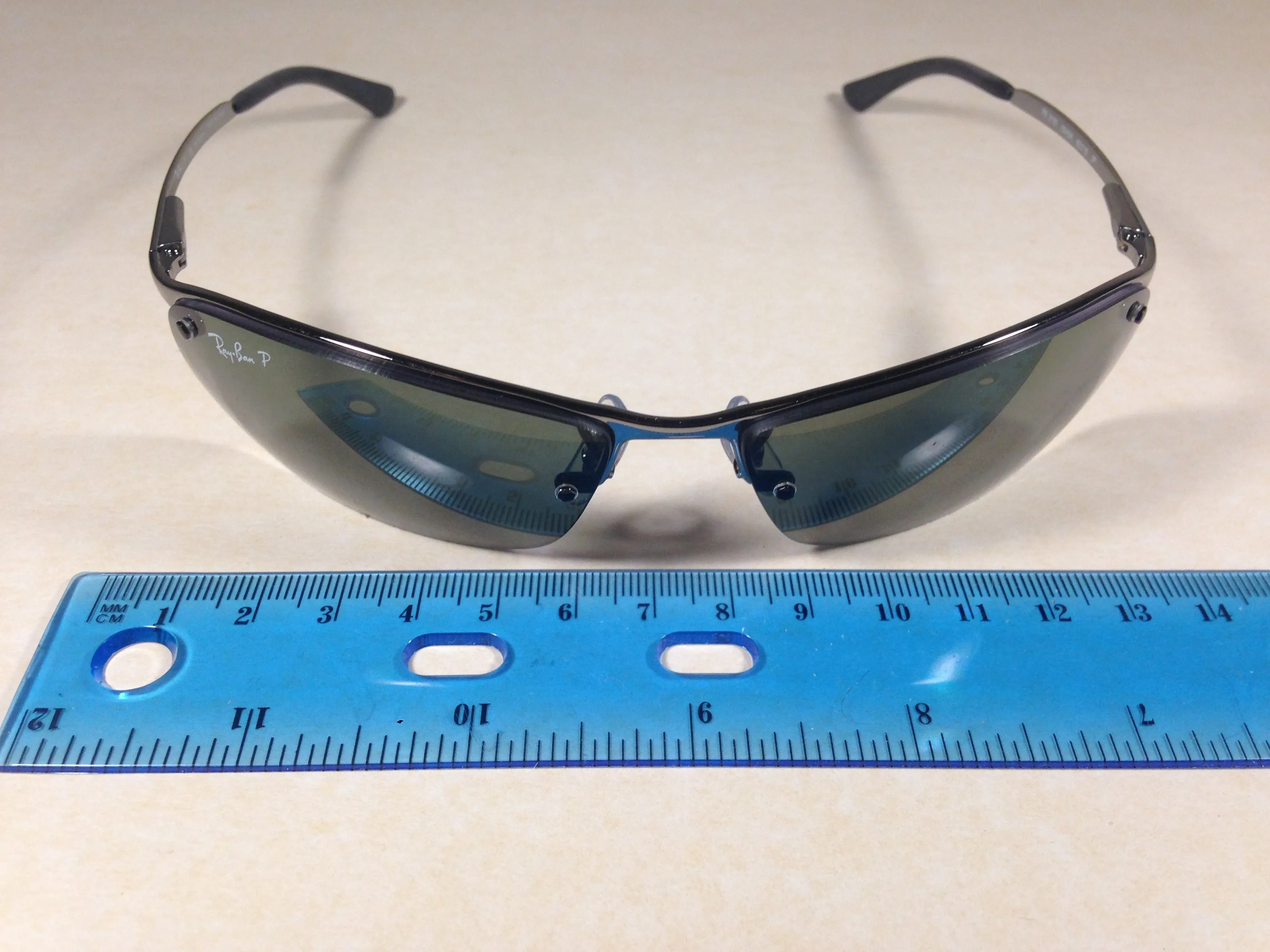 Ray-Ban Tech Polarized Rimless Sunglasses RB3183 004/9A Silver Gunmetal Frame Gray Green Lens