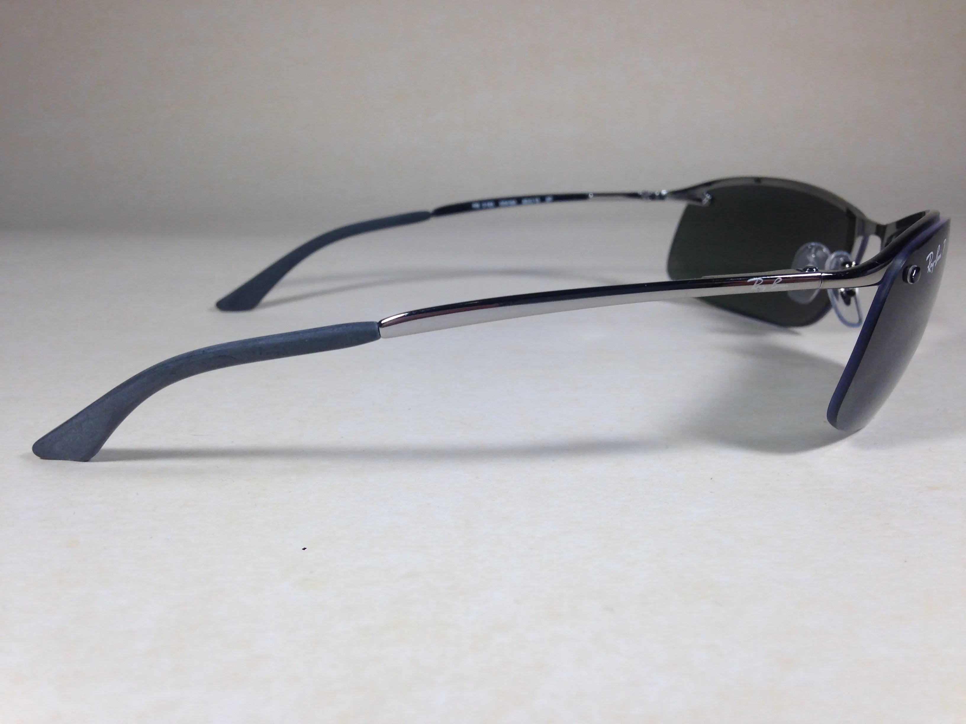 Ray-Ban Tech Polarized Rimless Sunglasses RB3183 004/9A Silver Gunmetal Frame Gray Green Lens