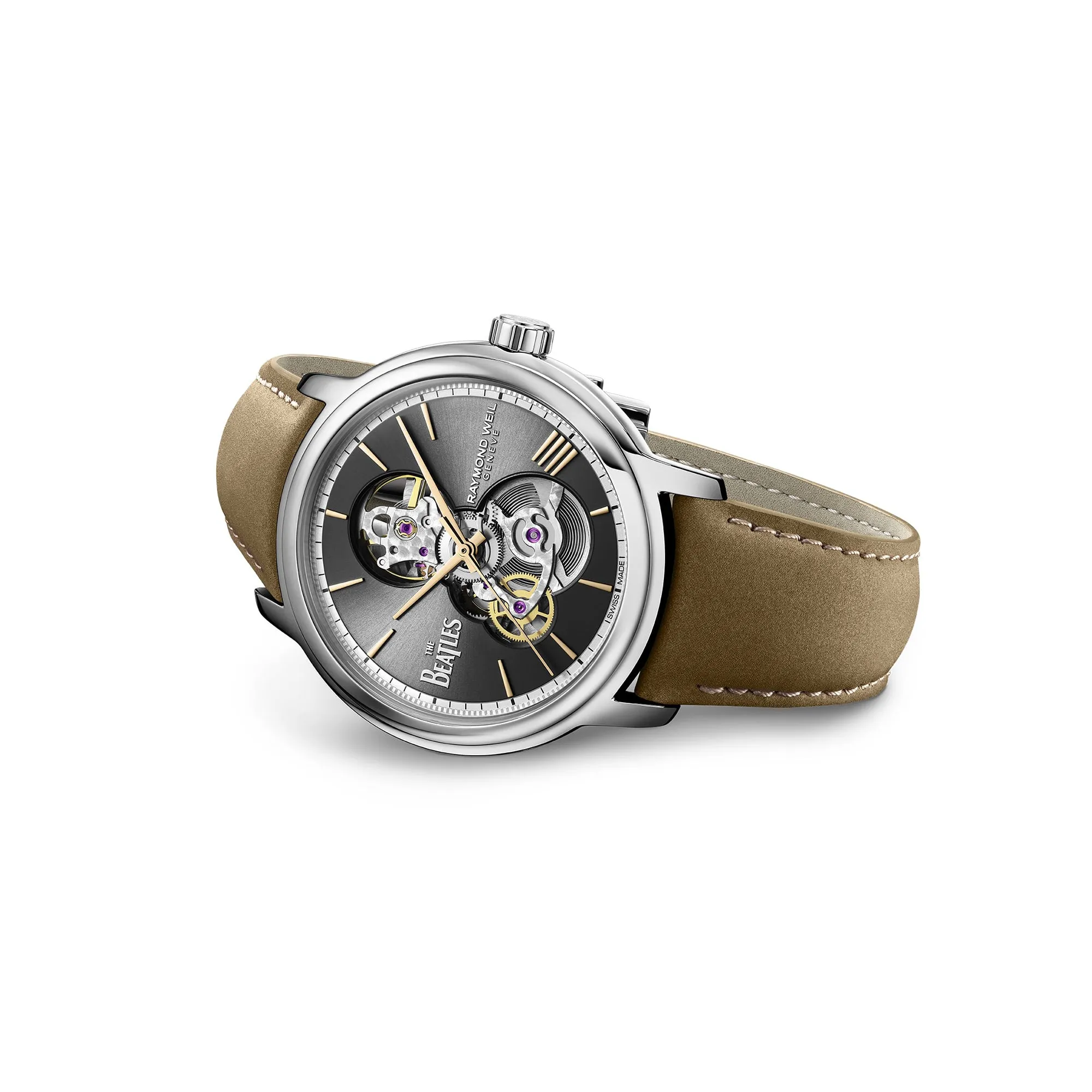 Raymond Weil Maestro Skeleton The Beatles 'Let It Be' Limited Edition Vegan Leather Strap Black Dial Men's Watch