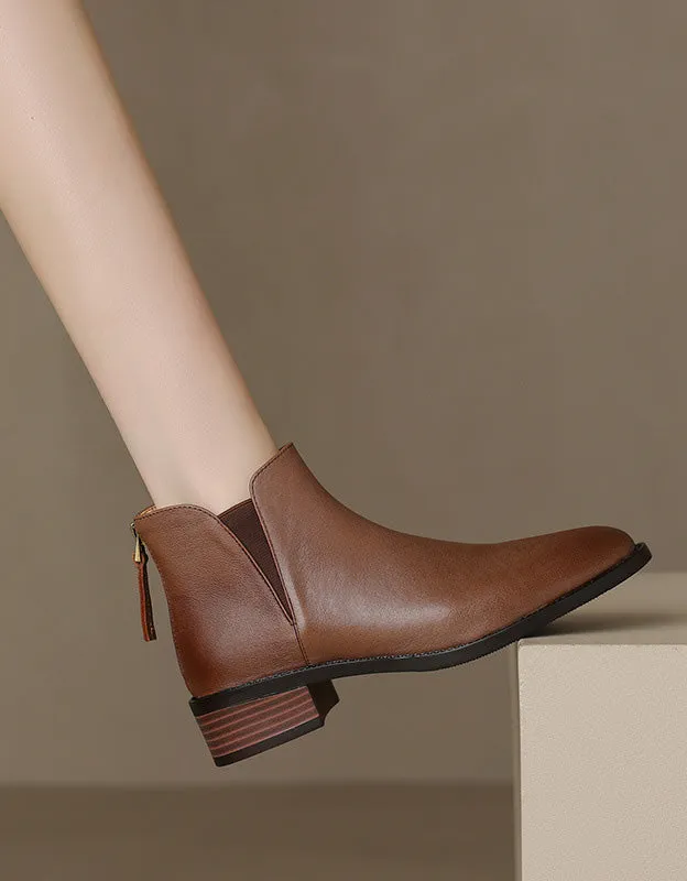 Real Leather Pointed Toe Comfort Chelsea Boots 34-43