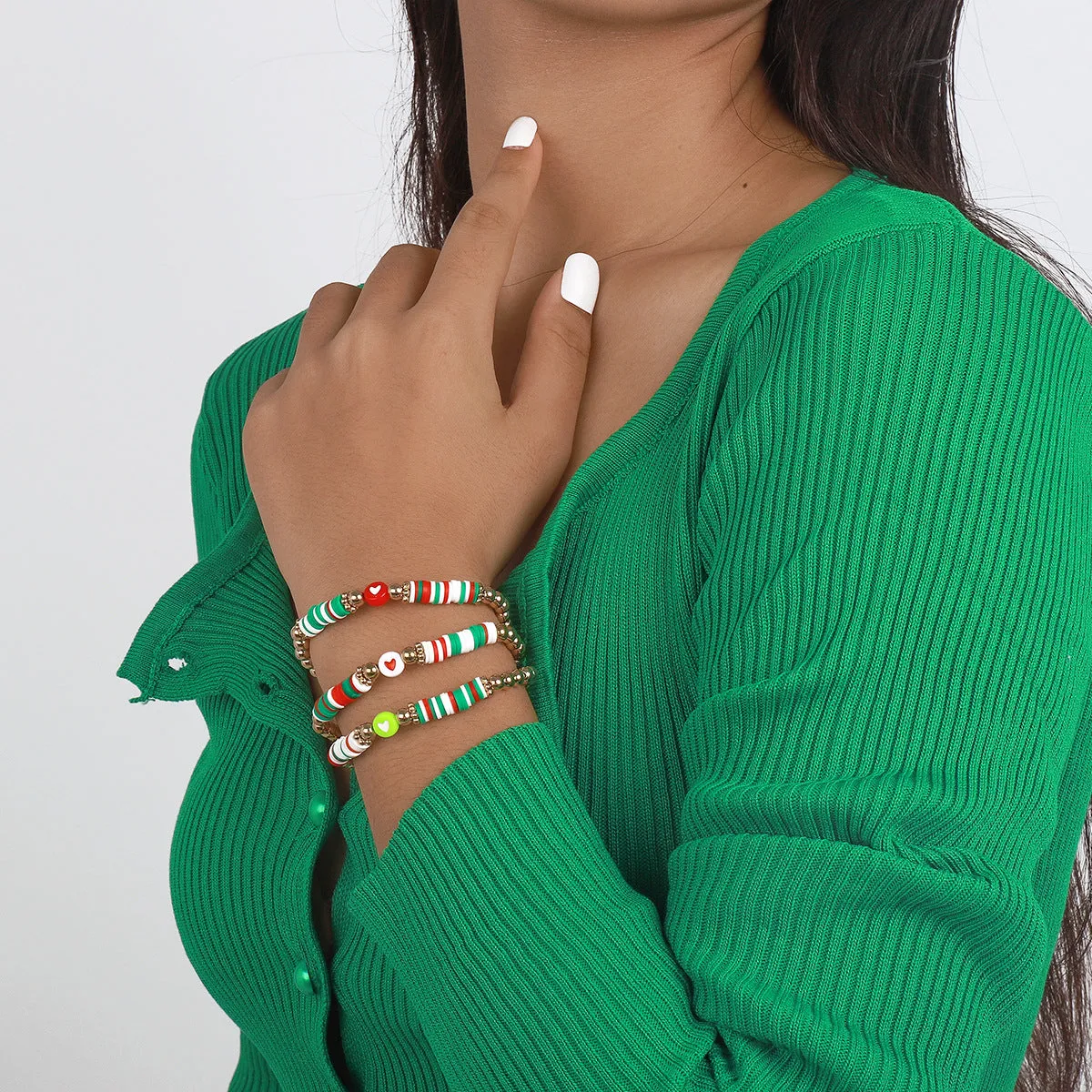 Red Multicolor Polymer Clay & 18K Gold-Plated Beaded Stretch Bracelet Set