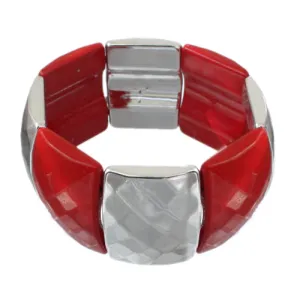 Red Two Tone Square Stretch Bracelet