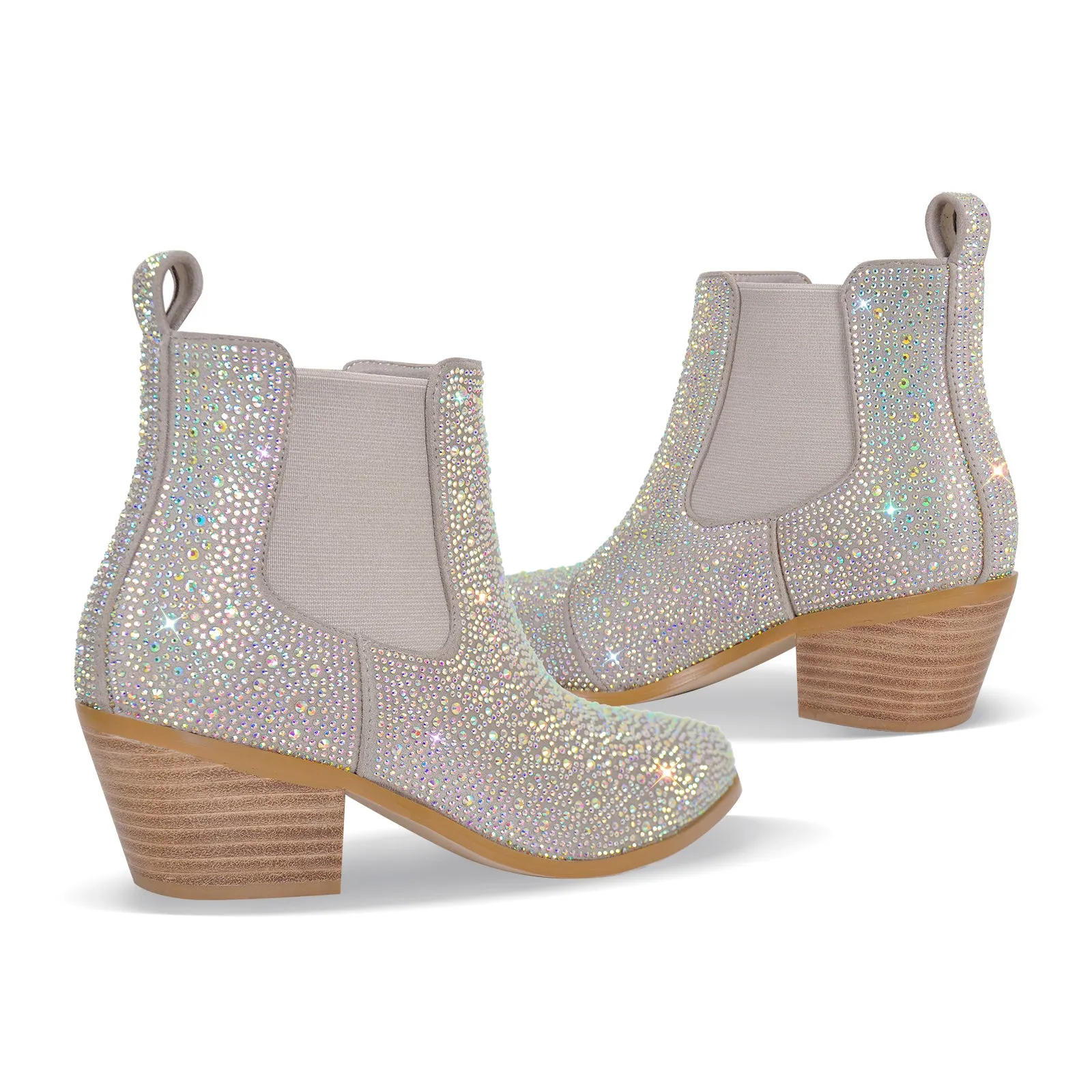 Rhinestone Chunky Heel Ankle Boots