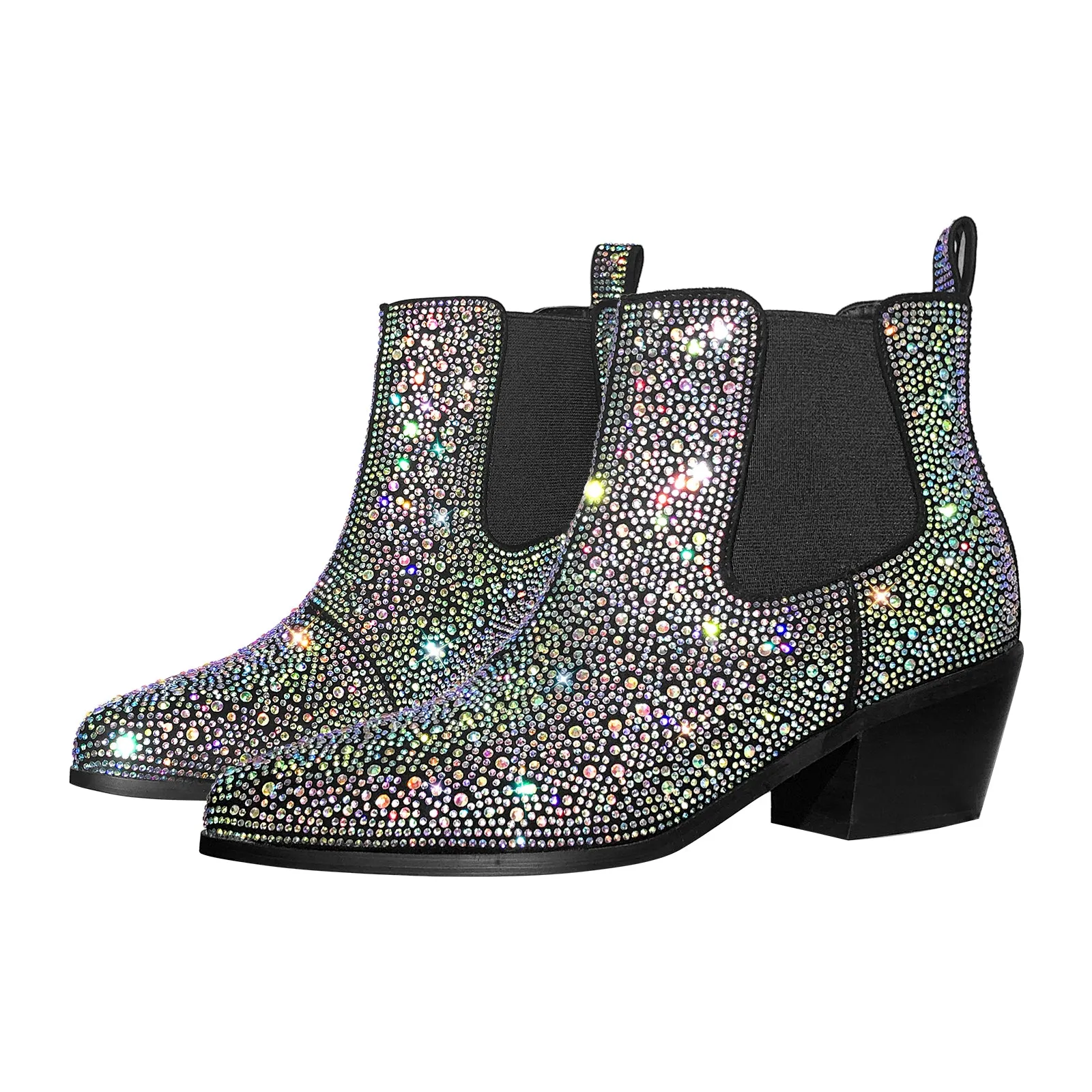 Rhinestone Chunky Heel Ankle Boots