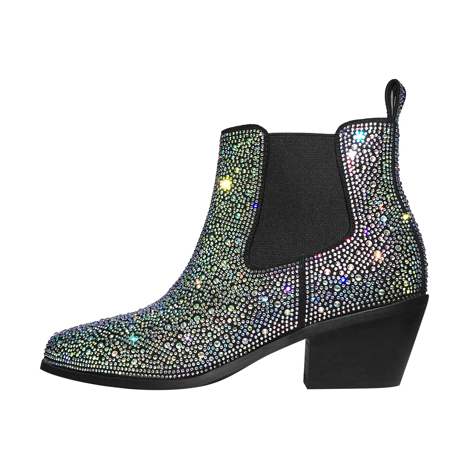 Rhinestone Chunky Heel Ankle Boots