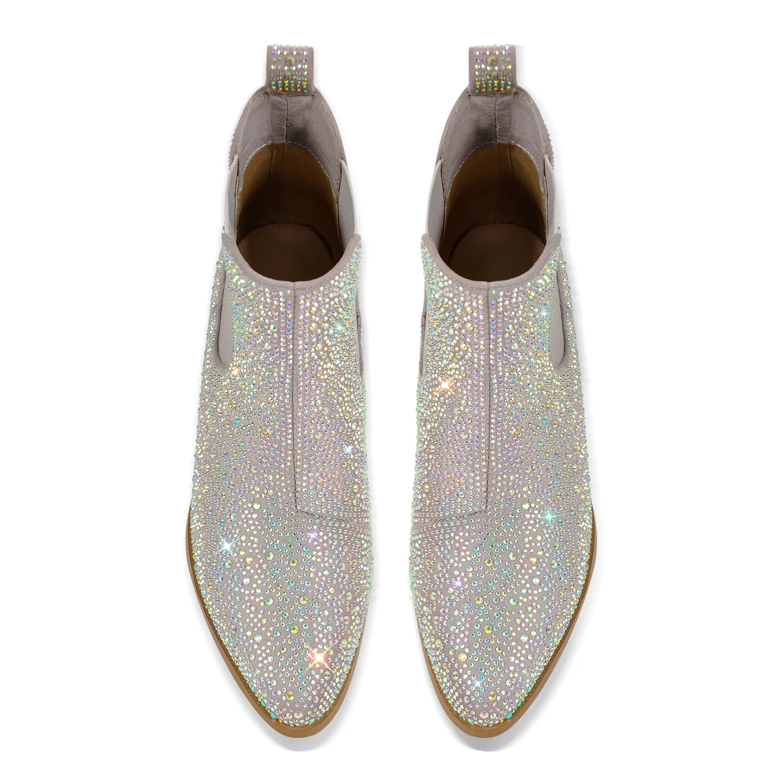 Rhinestone Chunky Heel Ankle Boots