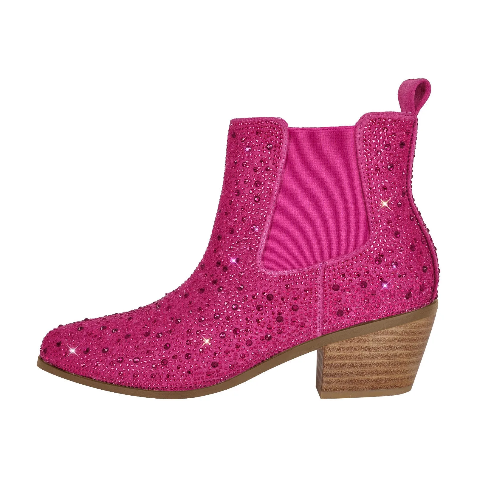 Rhinestone Chunky Heel Ankle Boots