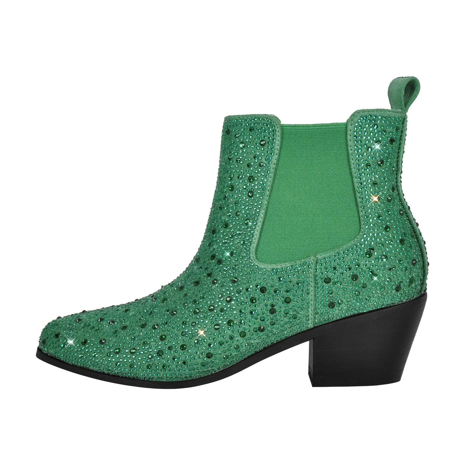 Rhinestone Chunky Heel Ankle Boots