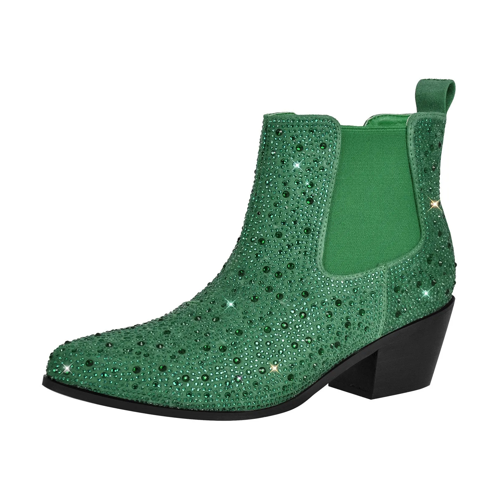 Rhinestone Chunky Heel Ankle Boots