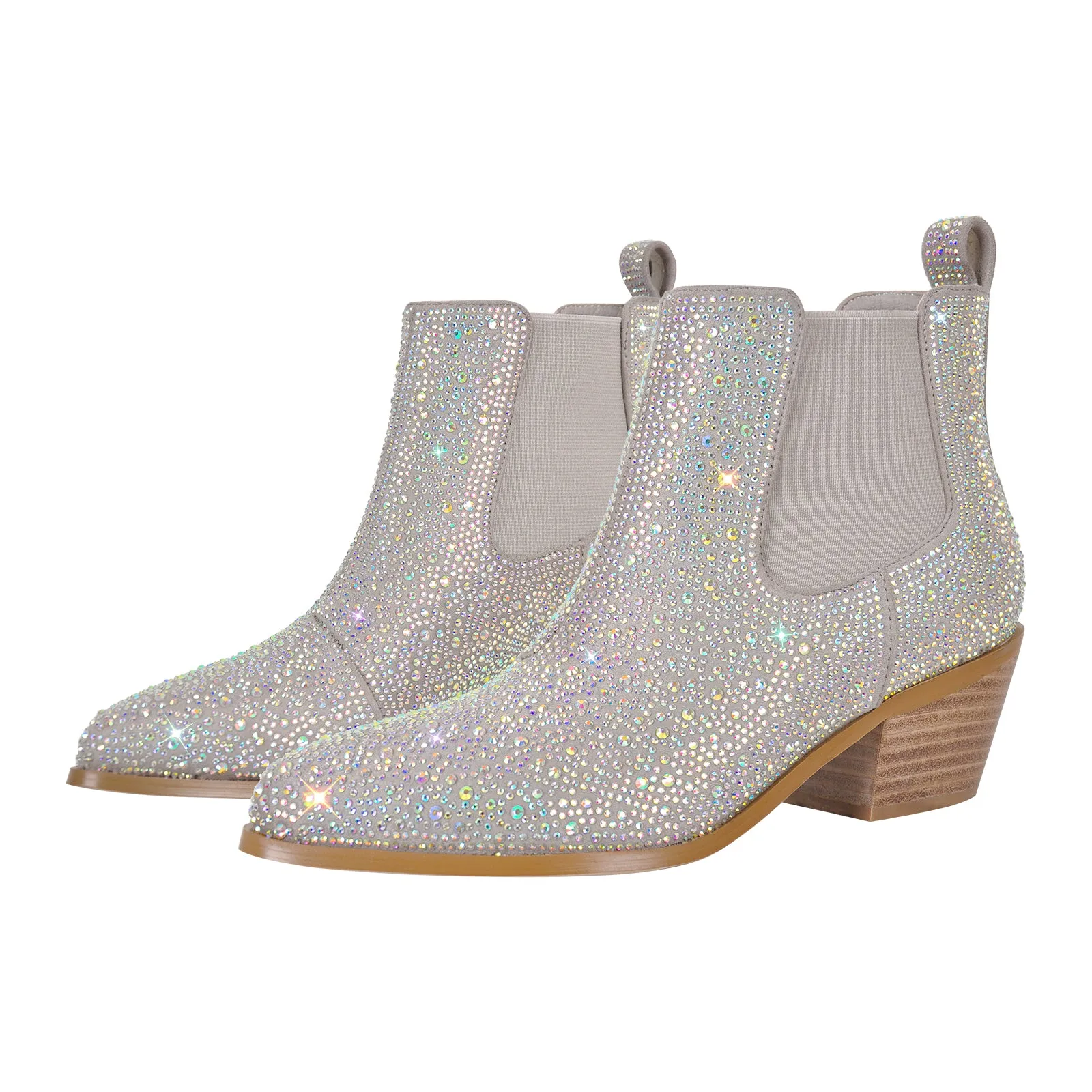 Rhinestone Chunky Heel Ankle Boots