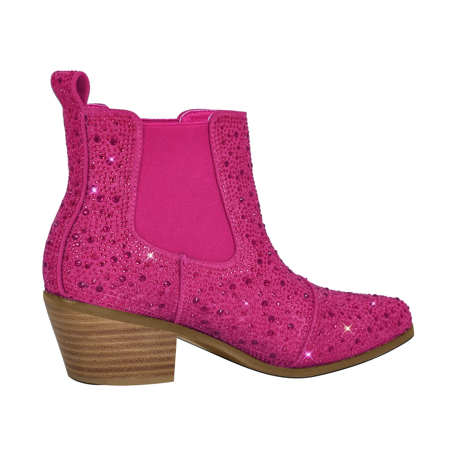 Rhinestone Chunky Heel Ankle Boots