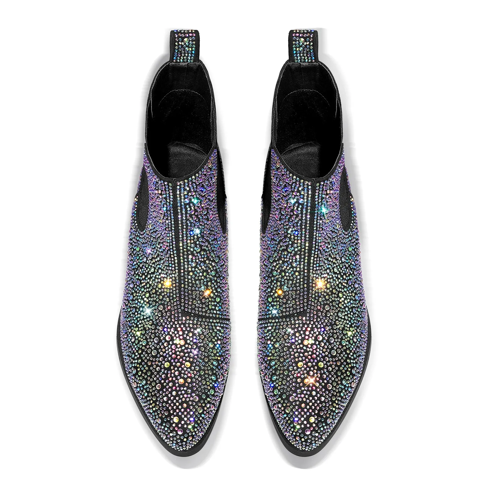 Rhinestone Chunky Heel Ankle Boots