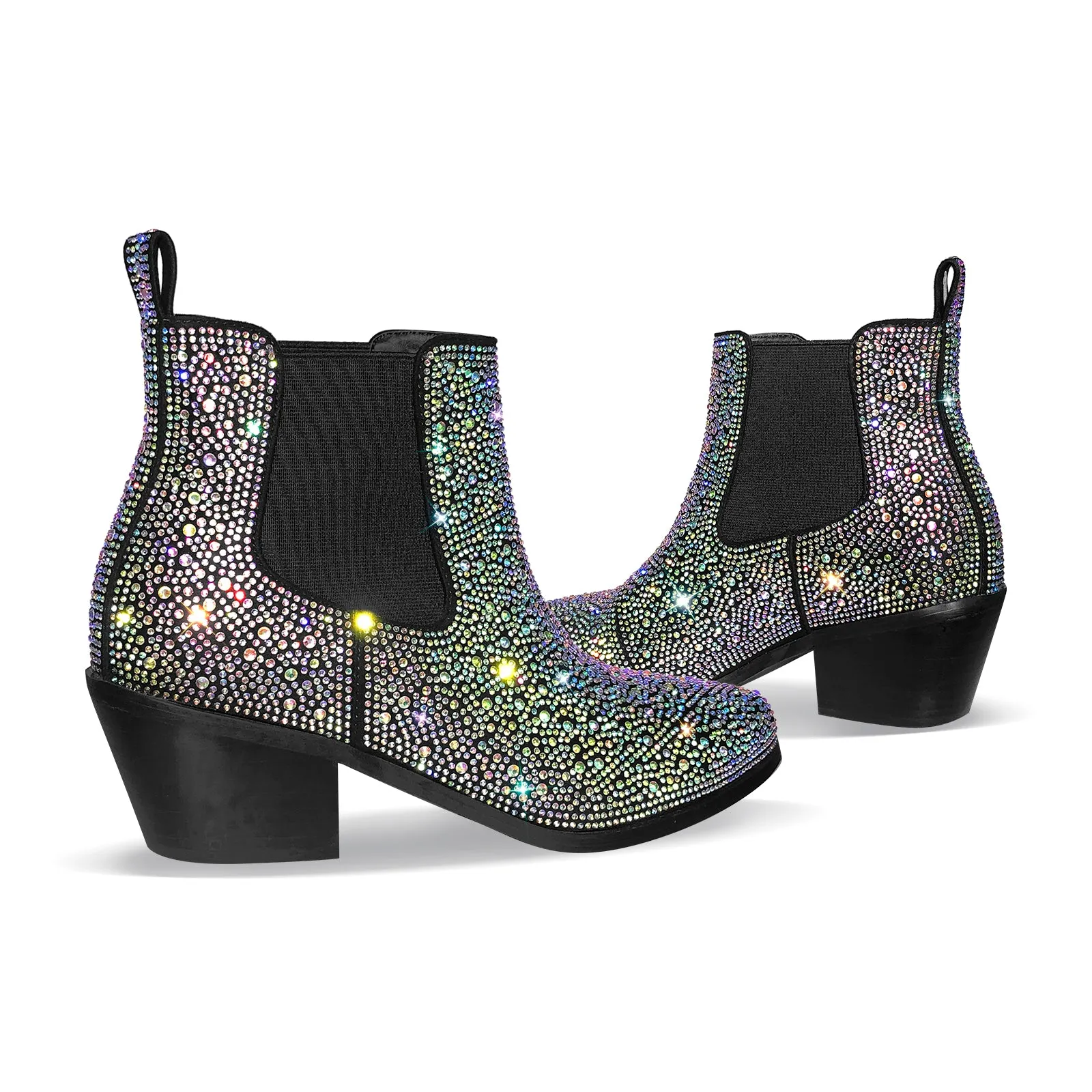 Rhinestone Chunky Heel Ankle Boots