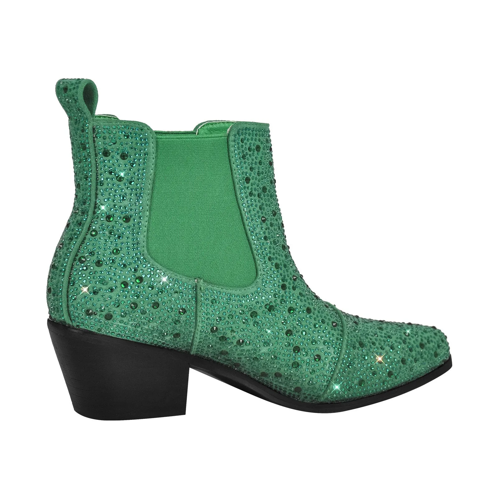 Rhinestone Chunky Heel Ankle Boots