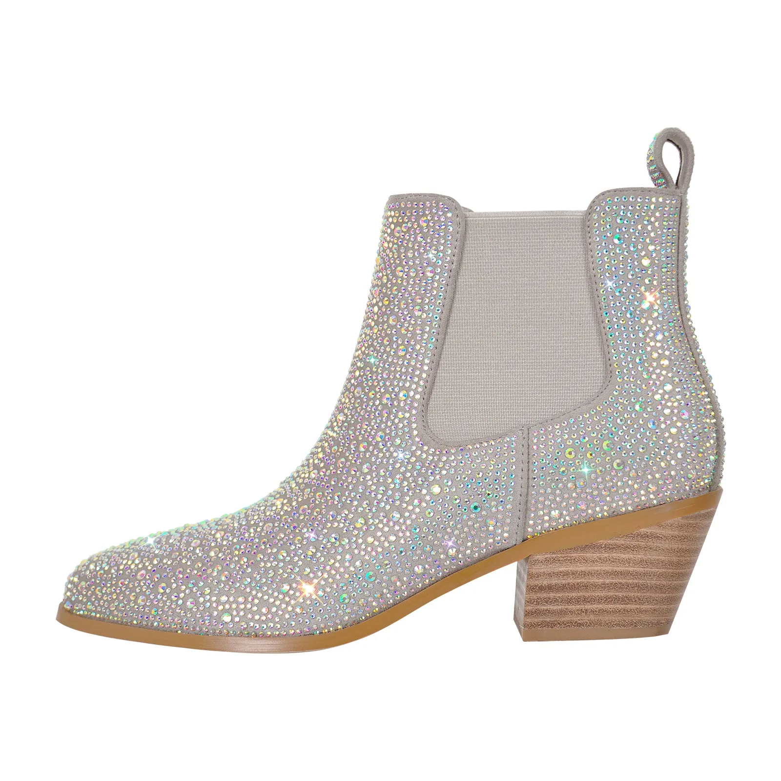 Rhinestone Chunky Heel Ankle Boots