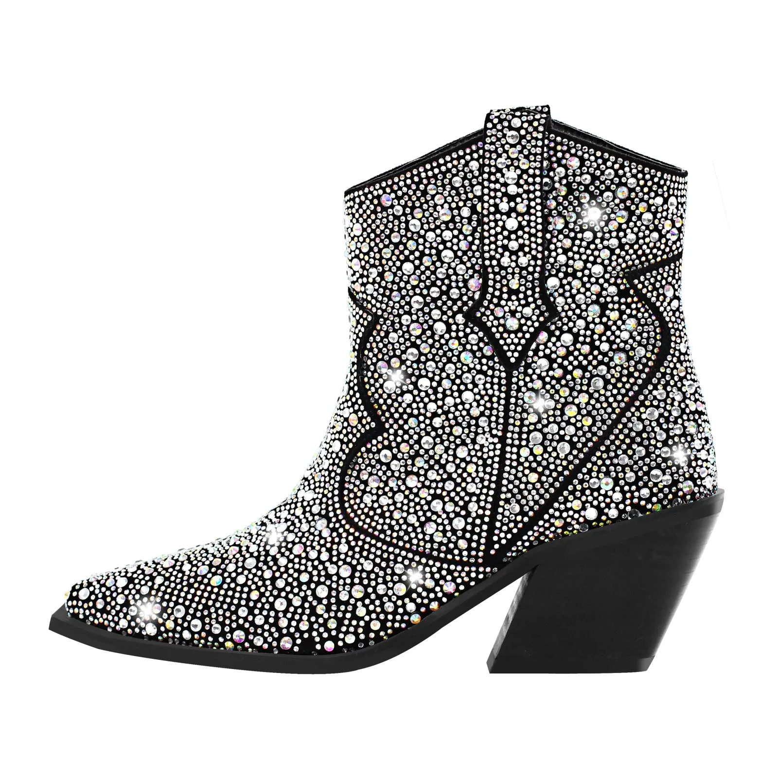 Rhinestone Pointed Toe Ankle Boots