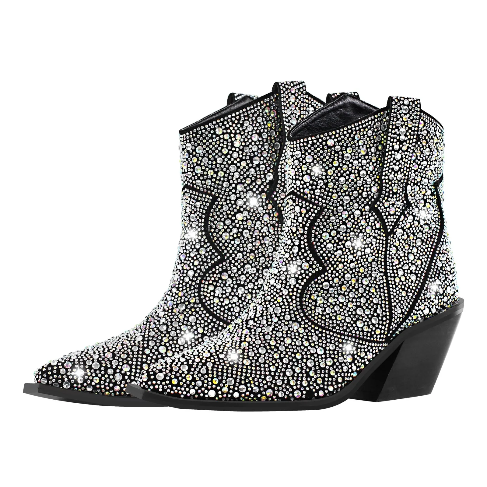 Rhinestone Pointed Toe Ankle Boots