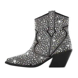 Rhinestone Pointed Toe Ankle Boots