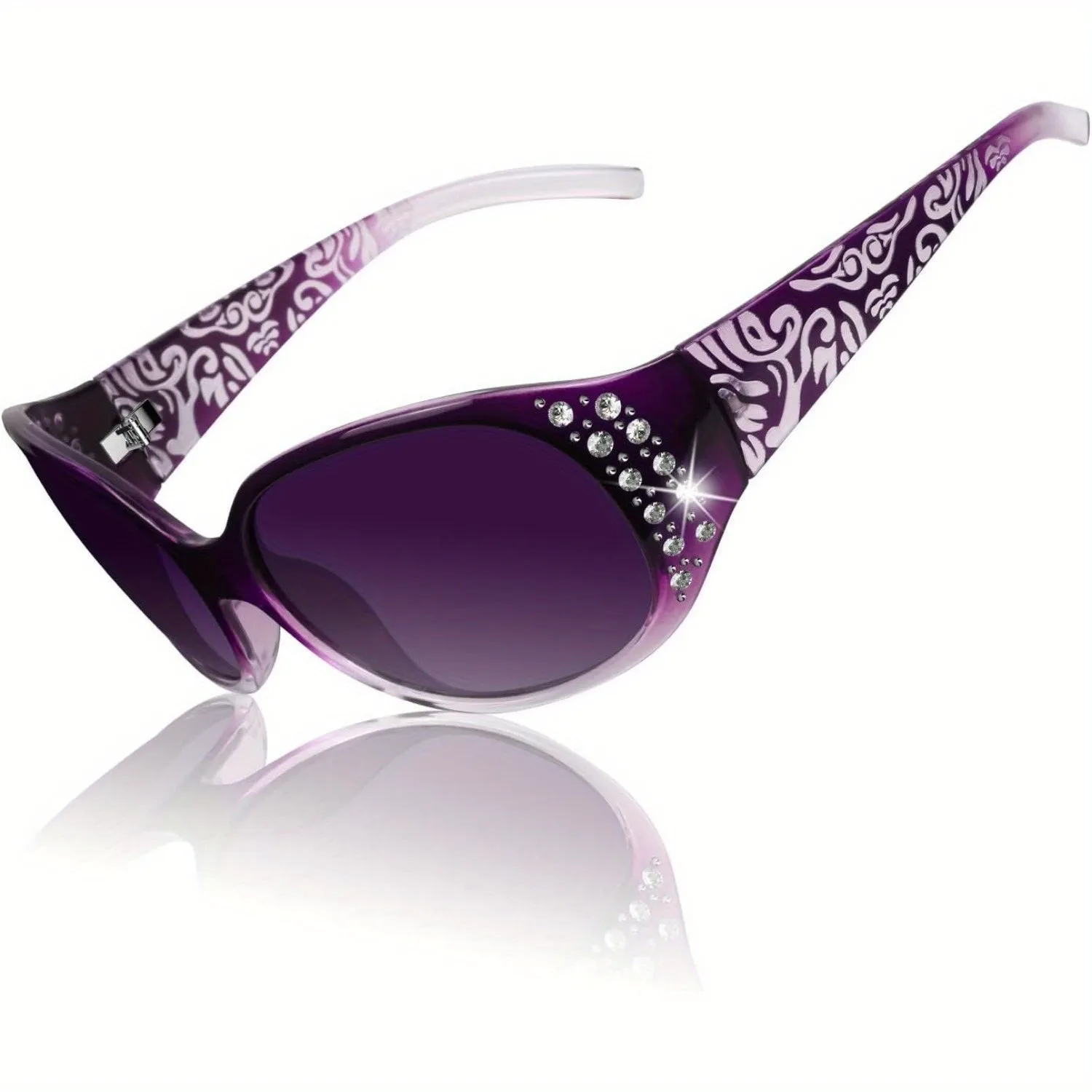 Rhinestone Wrap Around Polarized Sunglasses with UV400 Protection