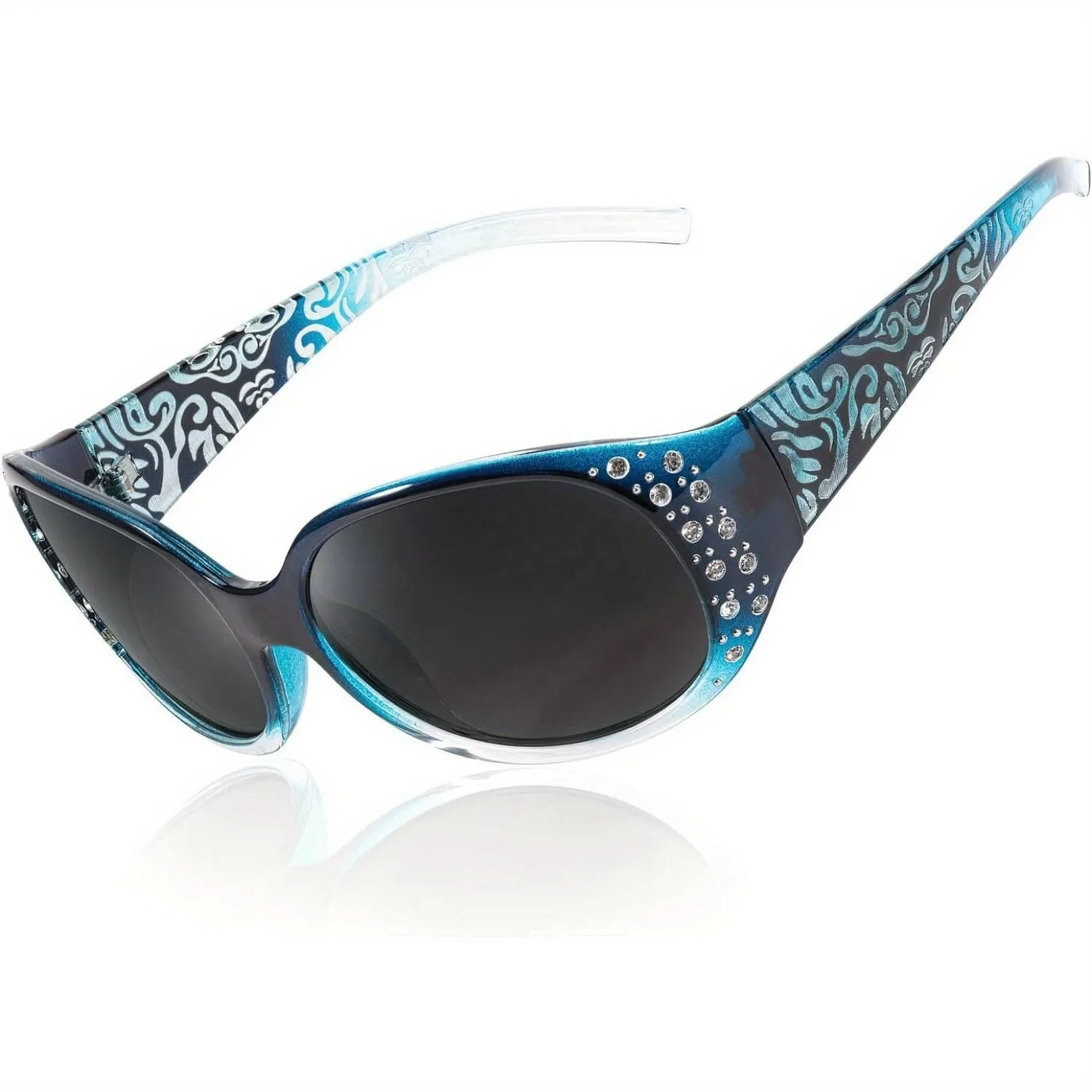 Rhinestone Wrap Around Polarized Sunglasses with UV400 Protection