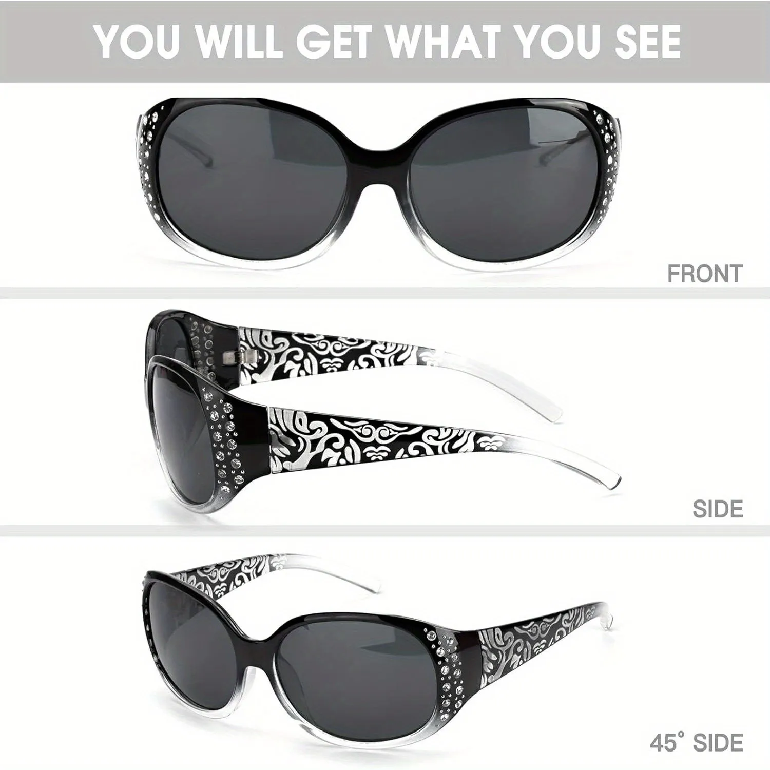 Rhinestone Wrap Around Polarized Sunglasses with UV400 Protection