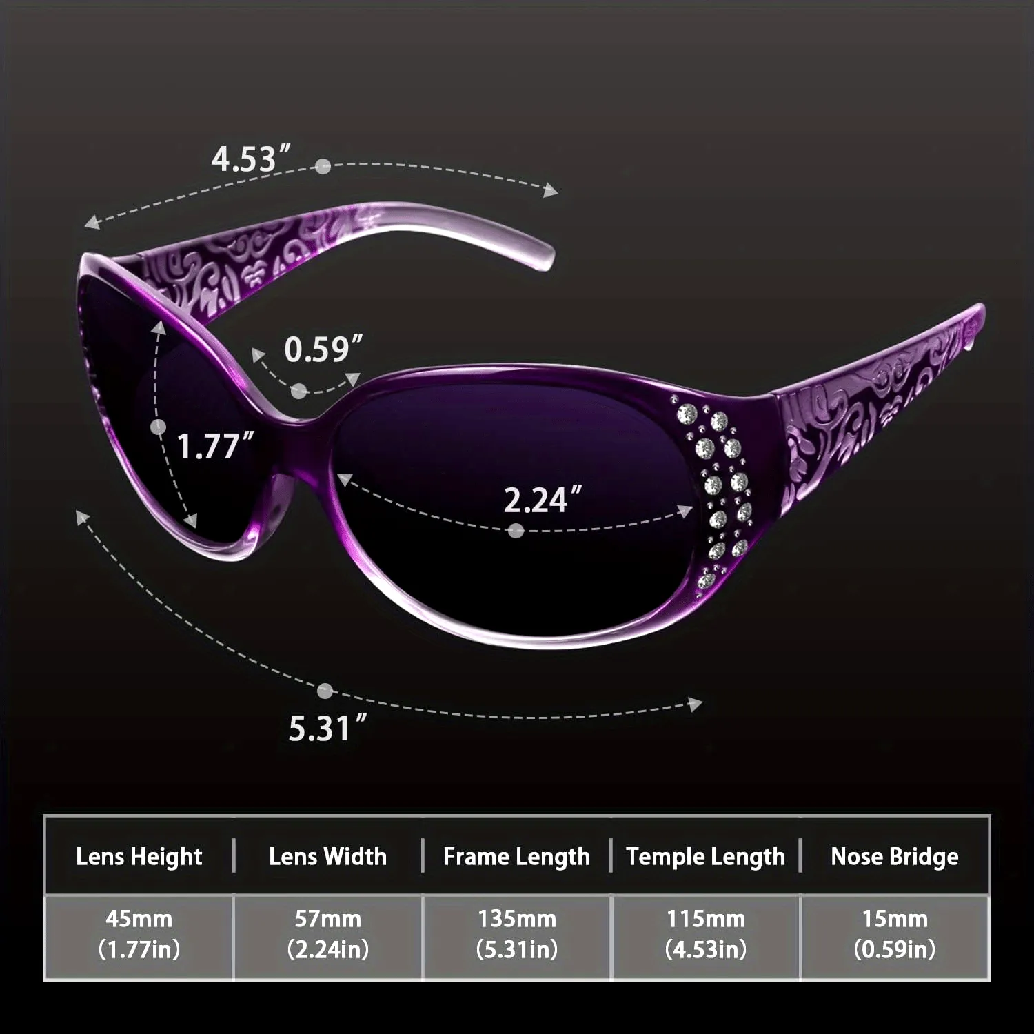 Rhinestone Wrap Around Polarized Sunglasses with UV400 Protection