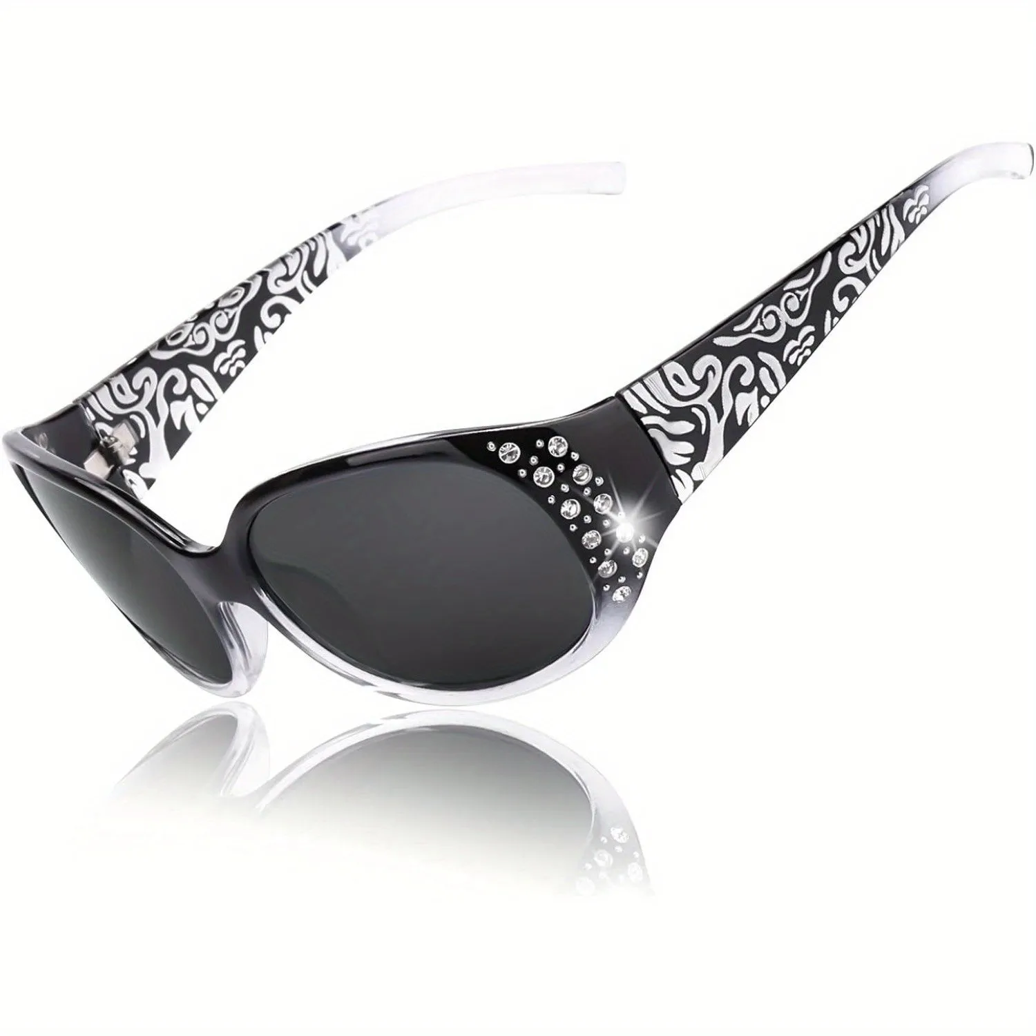 Rhinestone Wrap Around Polarized Sunglasses with UV400 Protection