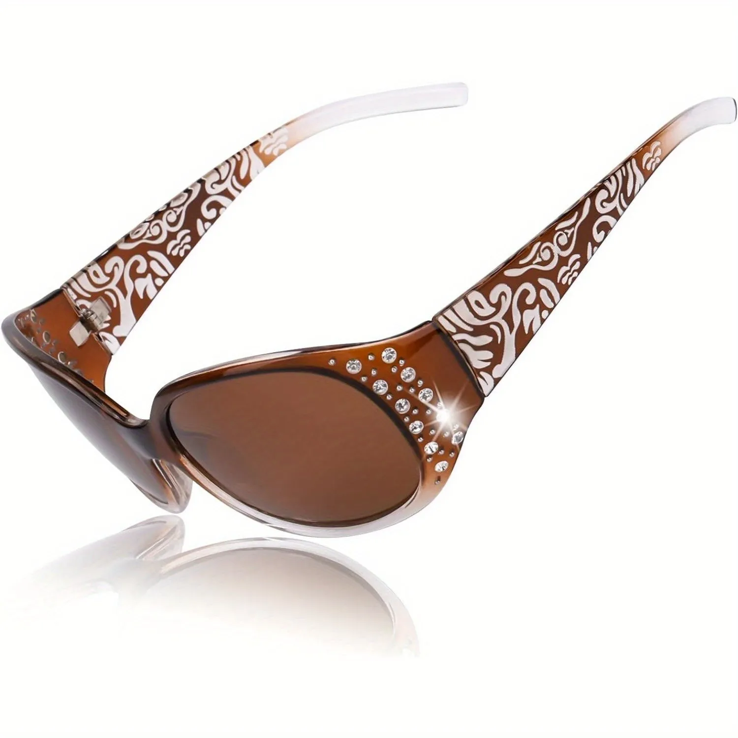 Rhinestone Wrap Around Polarized Sunglasses with UV400 Protection